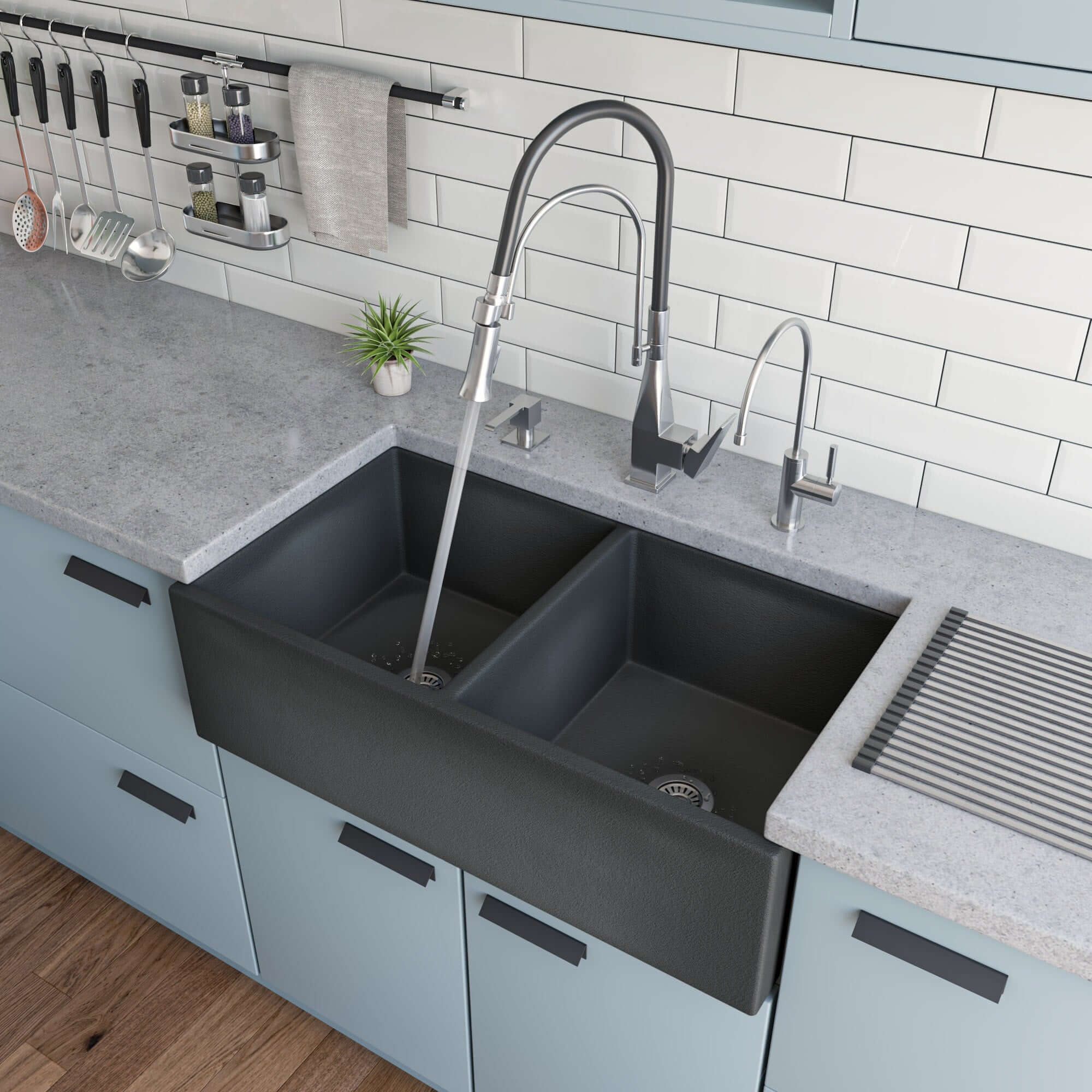 Alternate Image for ALFI brand 33" Fireclay Farmhouse Sink, 50/50 Double Bowl, Concrete, ABCO3318DB