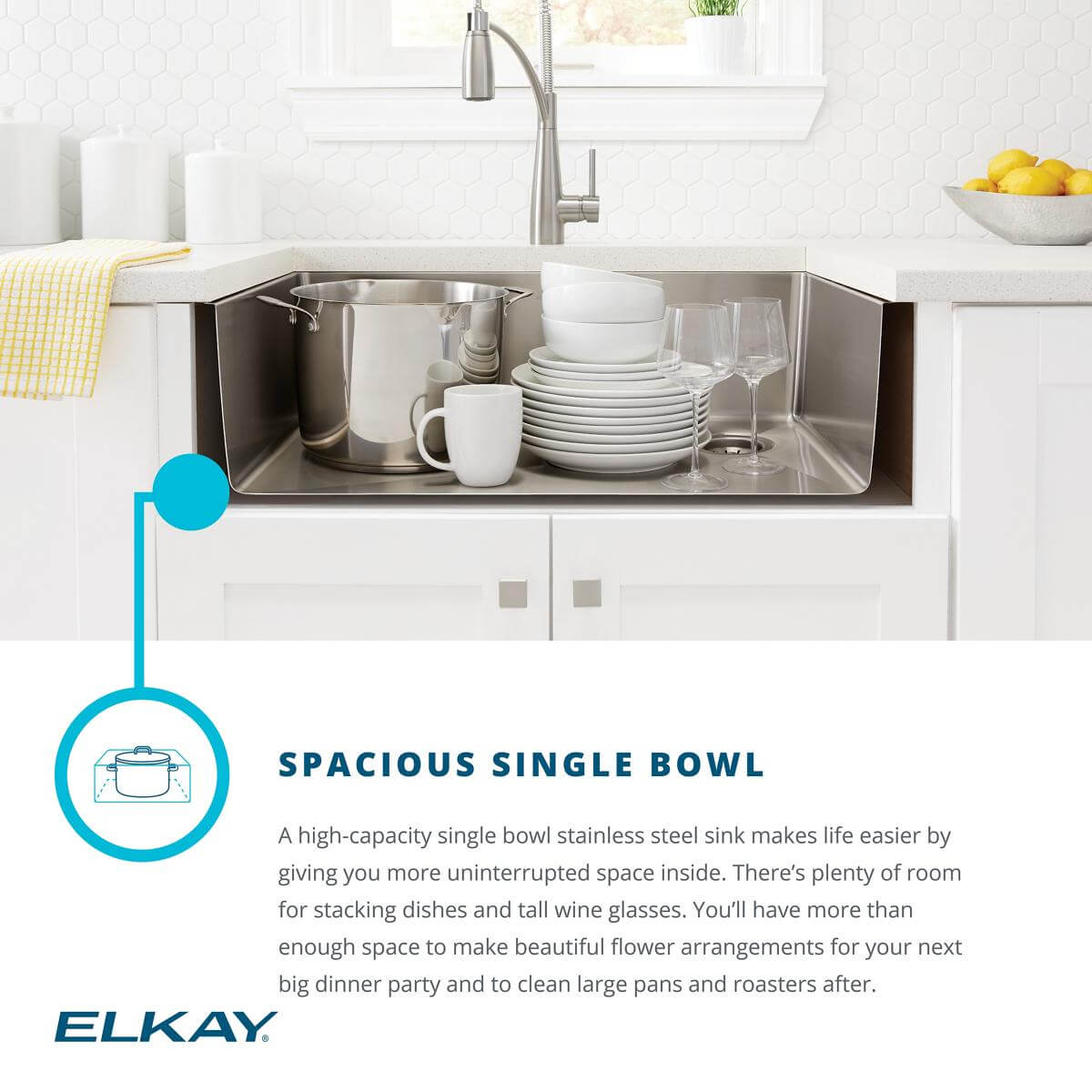 Alternate Image for Elkay Crosstown 24" Stainless Steel Kitchen Sink, 16 Gauge, Polished Satin, EFU211510TC