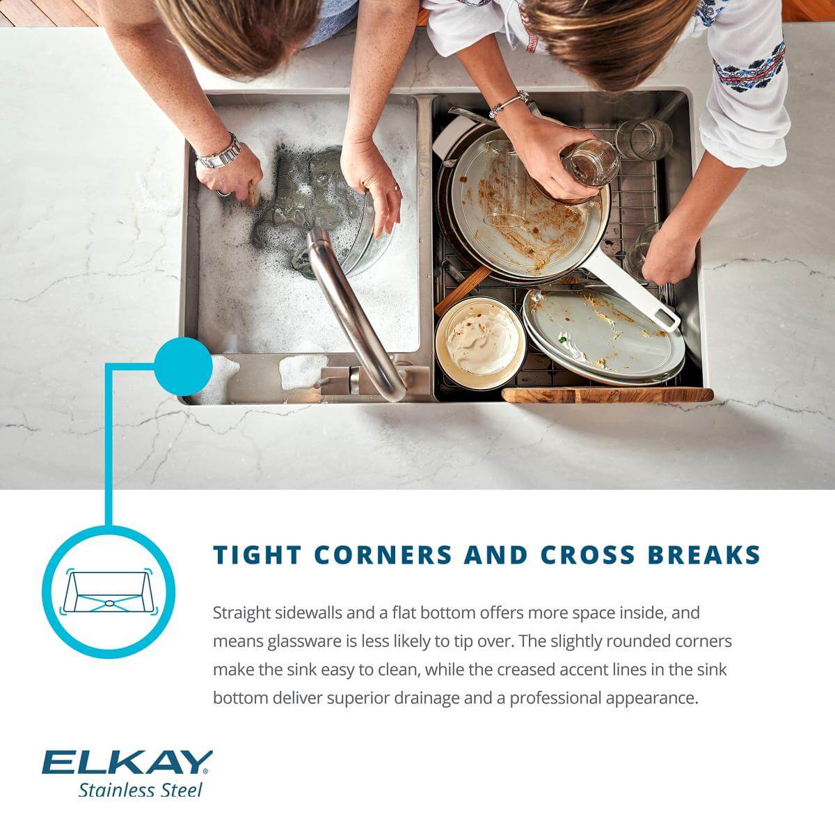 Alternate Image for Elkay Crosstown 24" Stainless Steel Kitchen Sink, 16 Gauge, Polished Satin, EFU211510TC