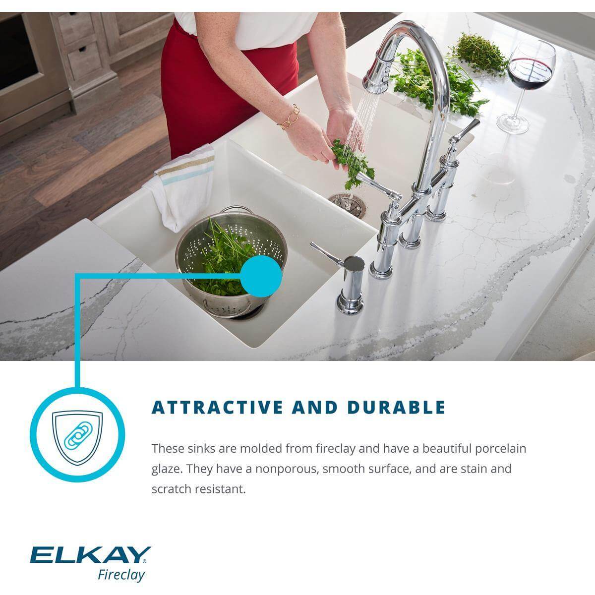 Alternate Image for Elkay 33" Fireclay Farmhouse Kitchen Sink, 40/60 Double Bowl, White, SWUF3320WH