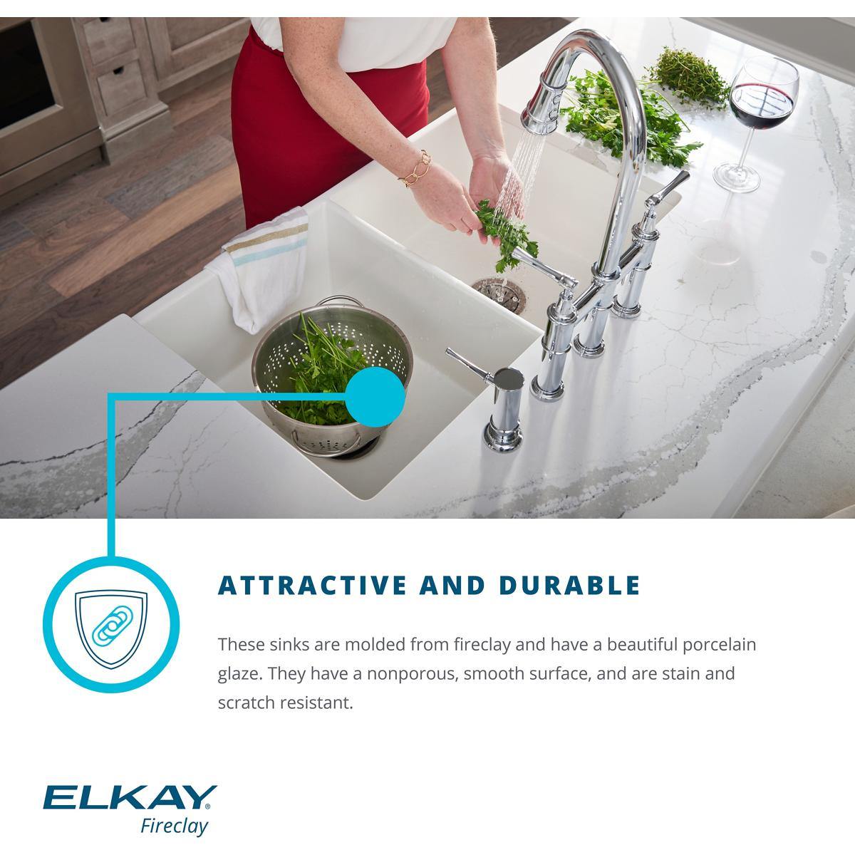 Alternate Image for Elkay 33" Fireclay Farmhouse Kitchen Sink, 40/60 Double Bowl, Biscuit, SWUF3320BI