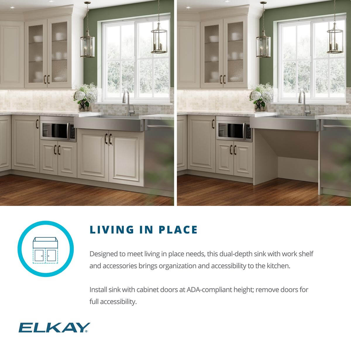 Alternate Image for Elkay 33" Stainless Steel ADA Compliant Workstation Farmhouse Sink, Polished Satin, 1 Faucet Hole, ELDSSF33279DBG