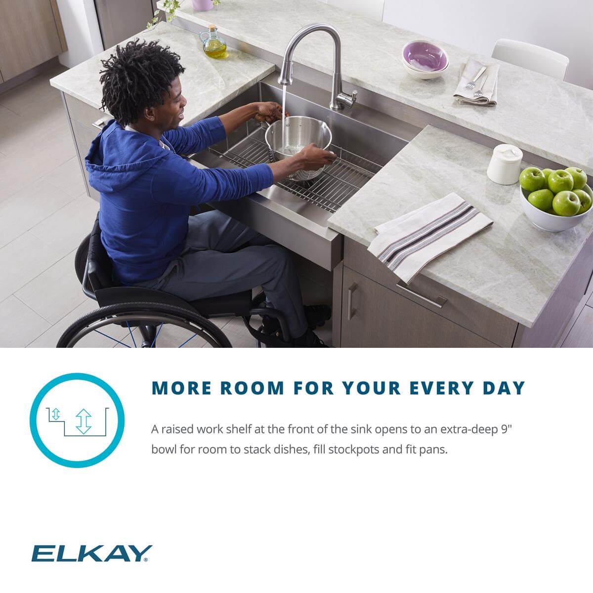 Alternate Image for Elkay 33" Stainless Steel ADA Compliant Workstation Farmhouse Sink, Polished Satin, 1 Faucet Hole, ELDSSF33279DBG