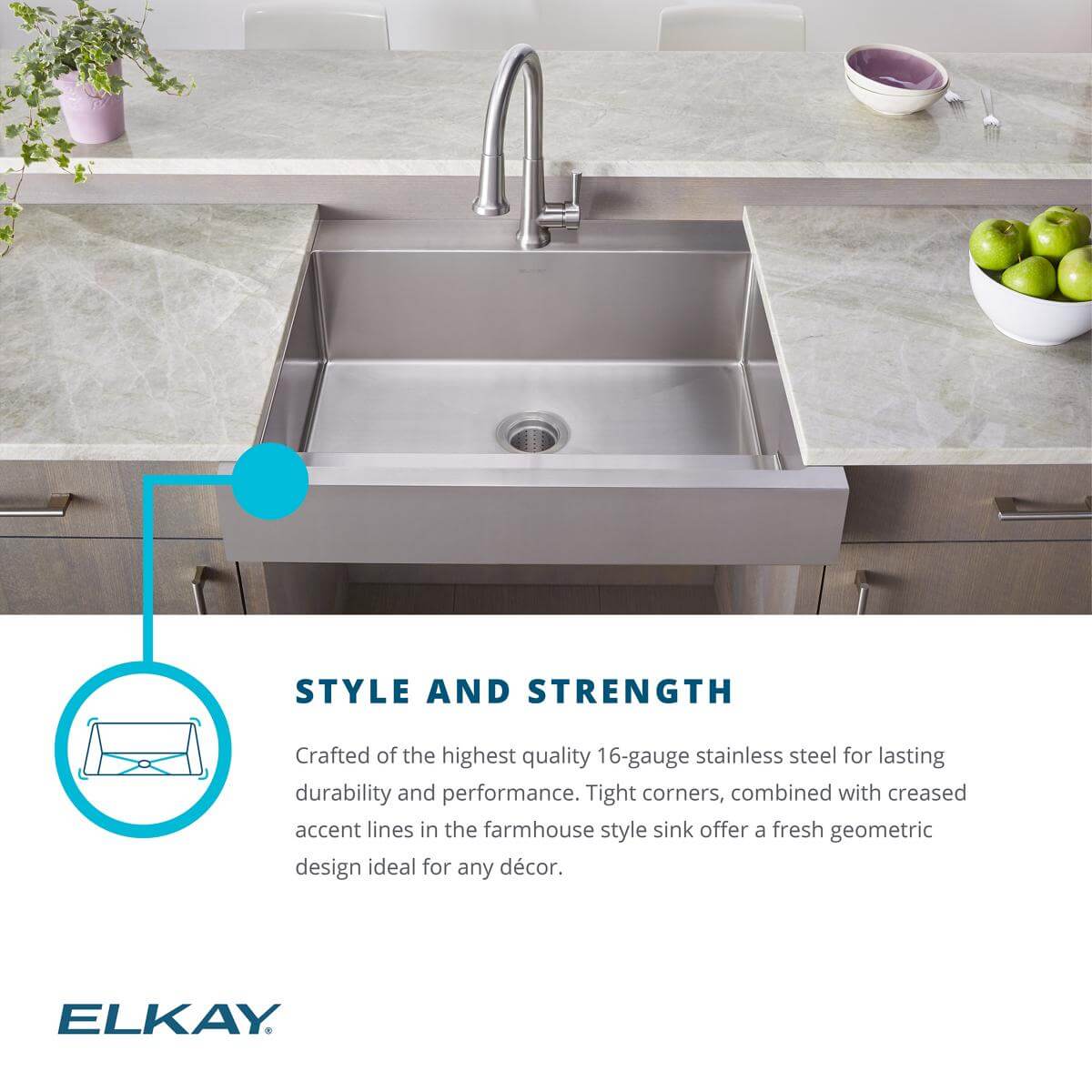 Alternate Image for Elkay 33" Stainless Steel ADA Compliant Workstation Farmhouse Sink, Polished Satin, 1 Faucet Hole, ELDSSF33279DBG
