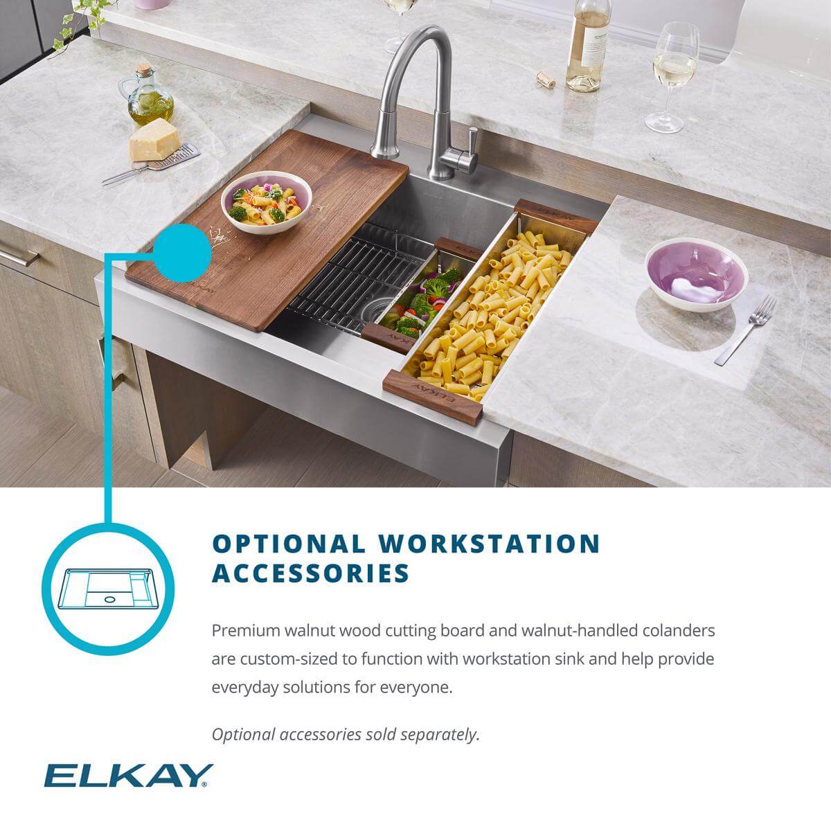 Alternate Image for Elkay 36" Stainless Steel ADA Compliant Workstation Farmhouse Sink, Polished Satin, 1 Faucet Hole, ELDSSF36279DBG