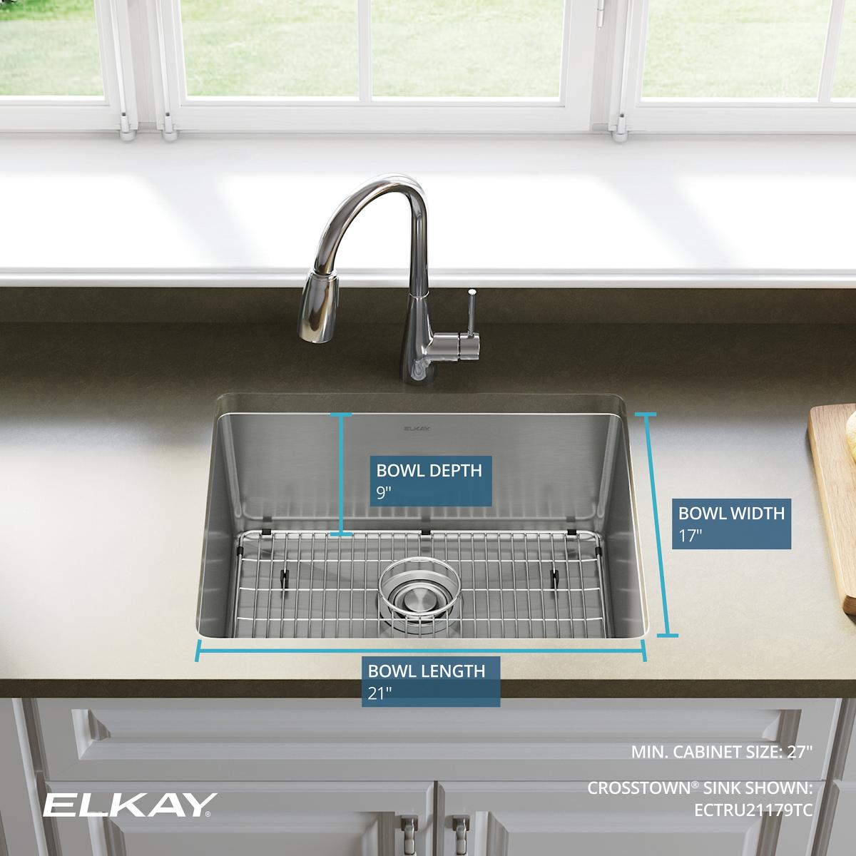 Alternate Image for Elkay Crosstown 23" Stainless Steel Kitchen Sink, 18 Gauge, Polished Satin, ECTRU21179TC