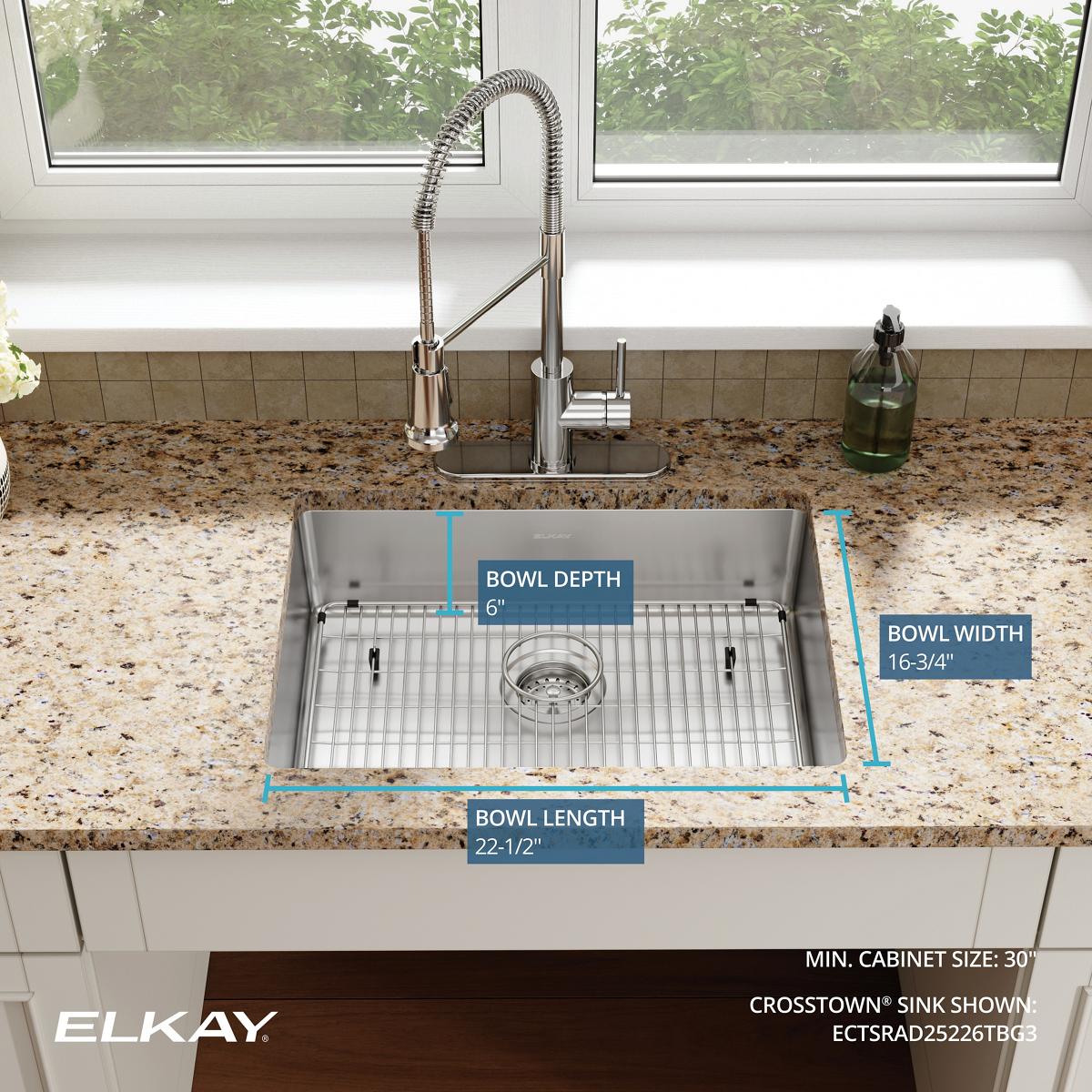 Alternate Image for Elkay Crosstown 25" Dual Mount Stainless Steel ADA Kitchen Sink Kit, Single Bowl, 18 Gauge, Polished Satin, 3 Faucet Hole, ECTSRAD25226TBG3