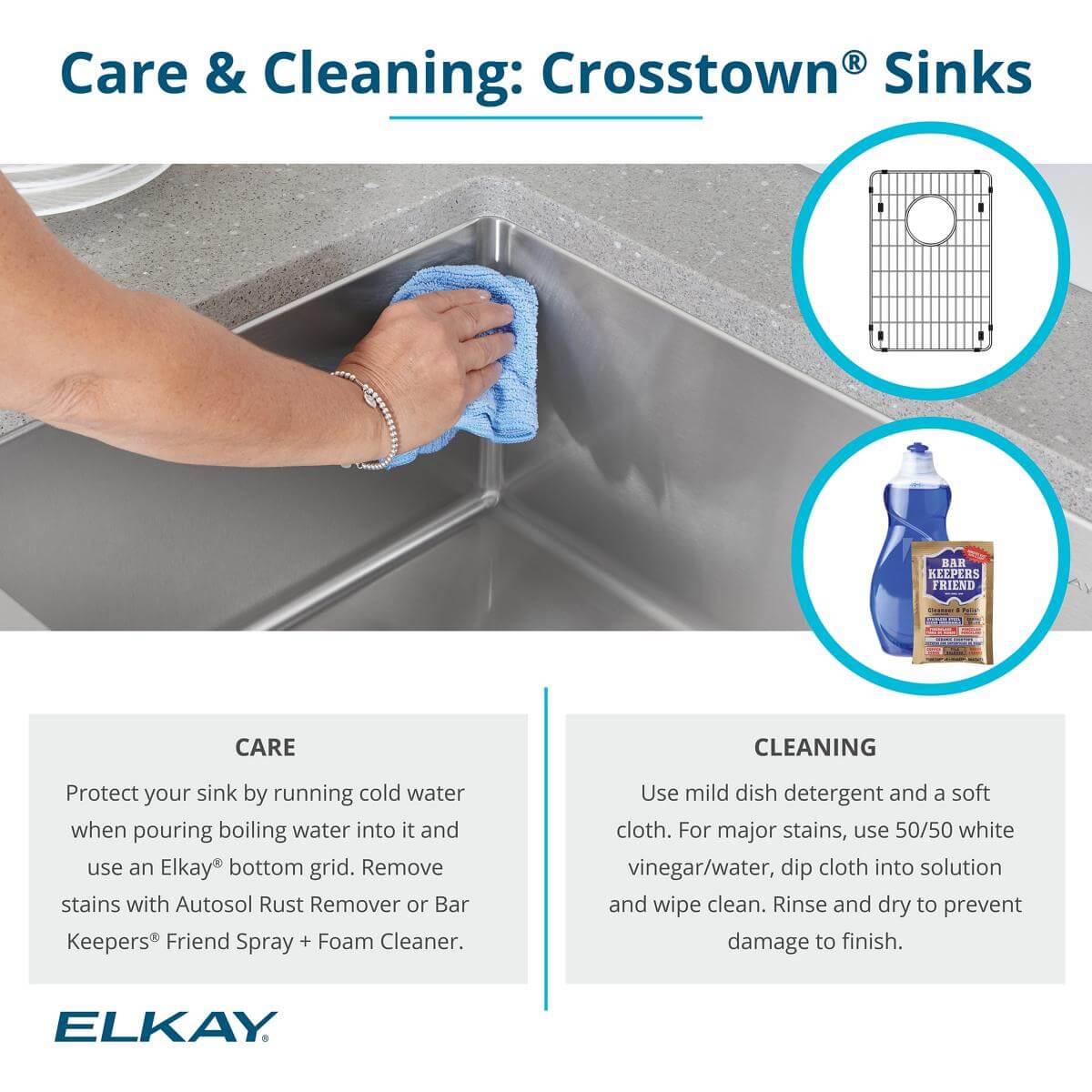 Alternate Image for Elkay Crosstown 24" Stainless Steel Kitchen Sink, 16 Gauge, Polished Satin, EFU211510TC