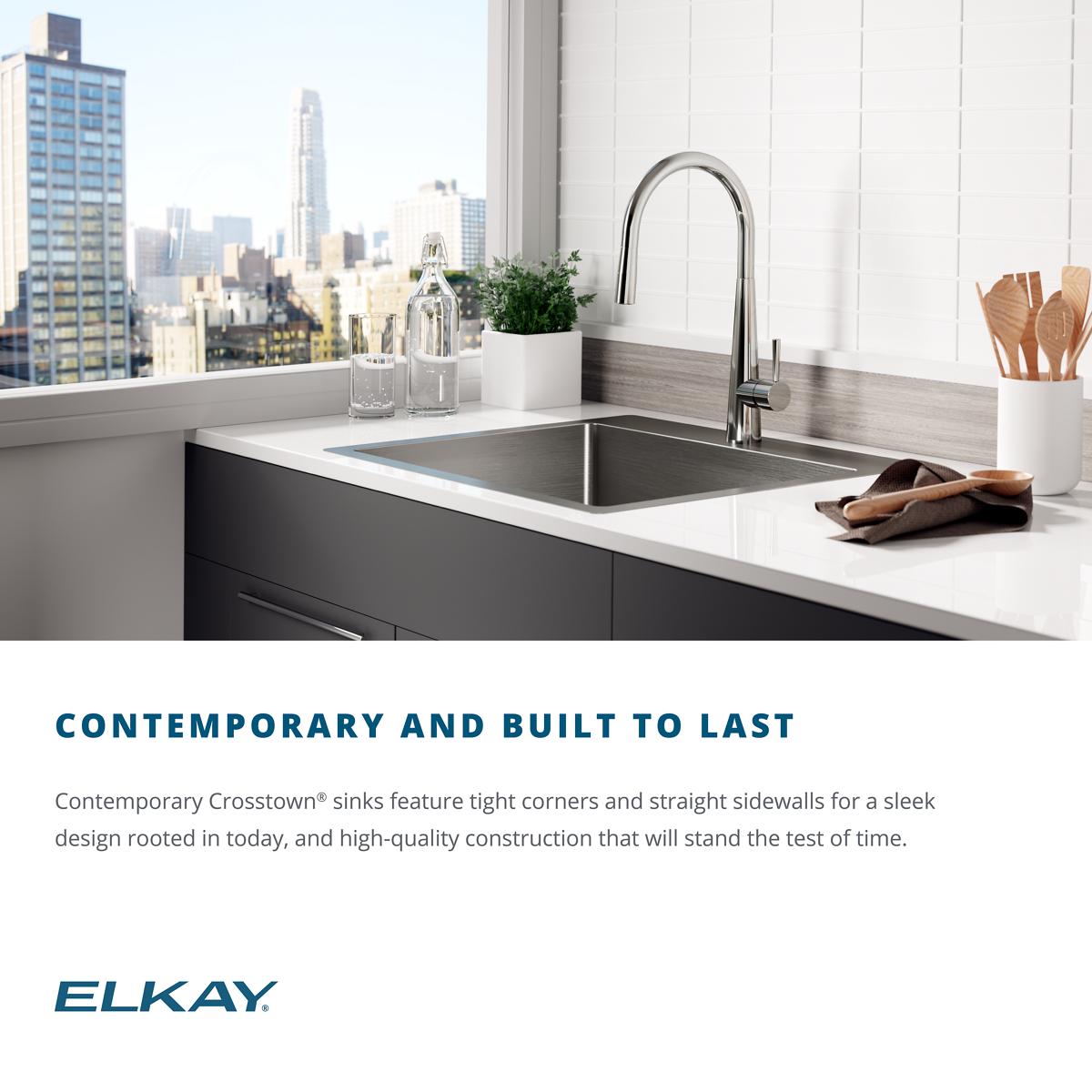Alternate Image for Elkay Crosstown 16" Stainless Steel Kitchen Sink, 16 Gauge, Polished Satin, EFU131610TC