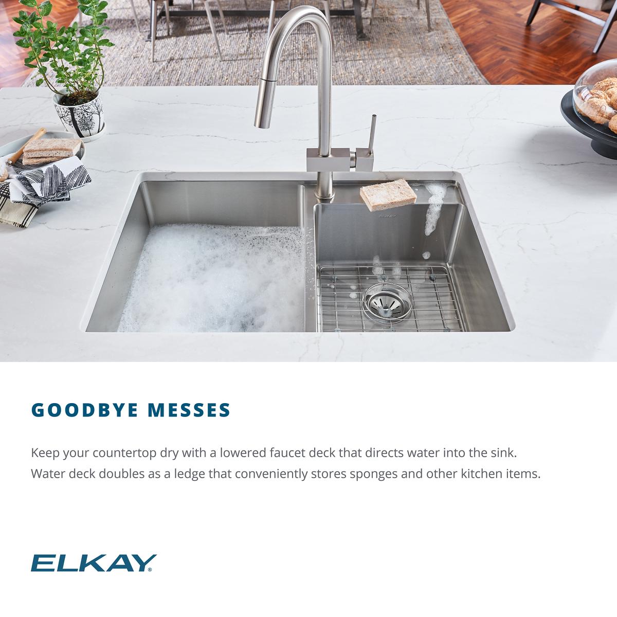 Alternate Image for Elkay Crosstown 33" Stainless Steel Kitchen Sink, 55/45 Double Bowl, 18 Gauge, Polished Satin, ECTRUD31199R2