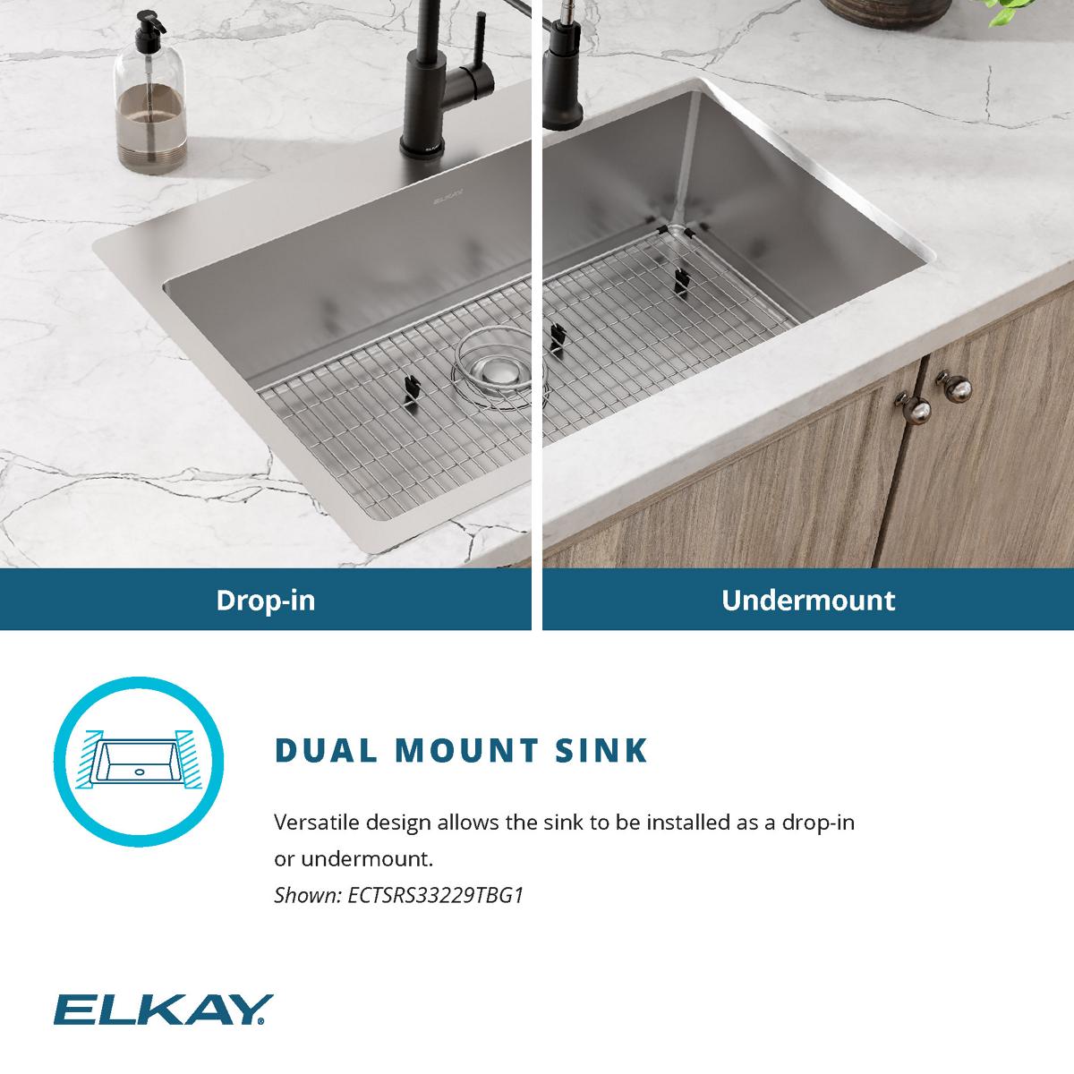 Alternate Image for Elkay Crosstown 33" Stainless Steel Kitchen Sink Kit, Polished Satin, 1 Faucet Hole, ECTSRS33229TBG1