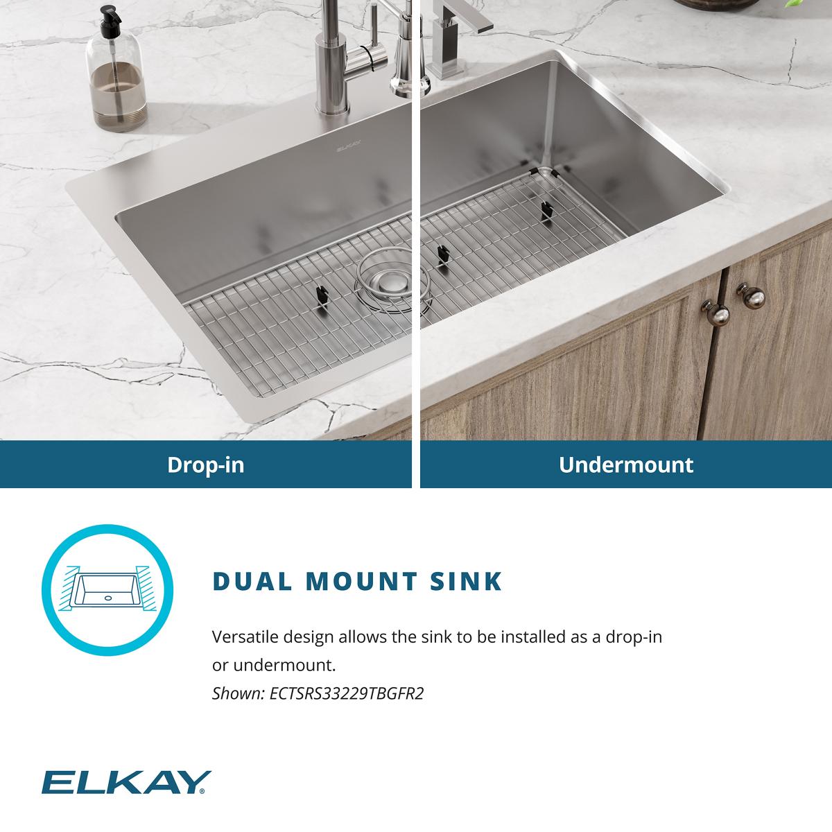 Alternate Image for Elkay Crosstown 33" Stainless Steel Kitchen Sink Kit, Polished Satin, FR2 Faucet Hole, ECTSRS33229TBGFR2