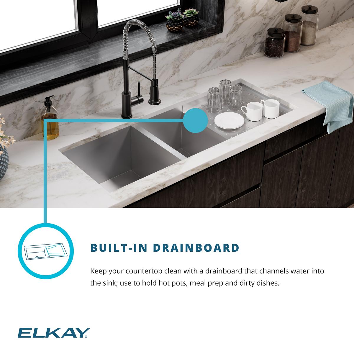 Alternate Image for Elkay Crosstown 47" Stainless Steel Kitchen Sink, 60/40 Double Bowl, 16 Gauge, Polished Satin, EFU471810DBT
