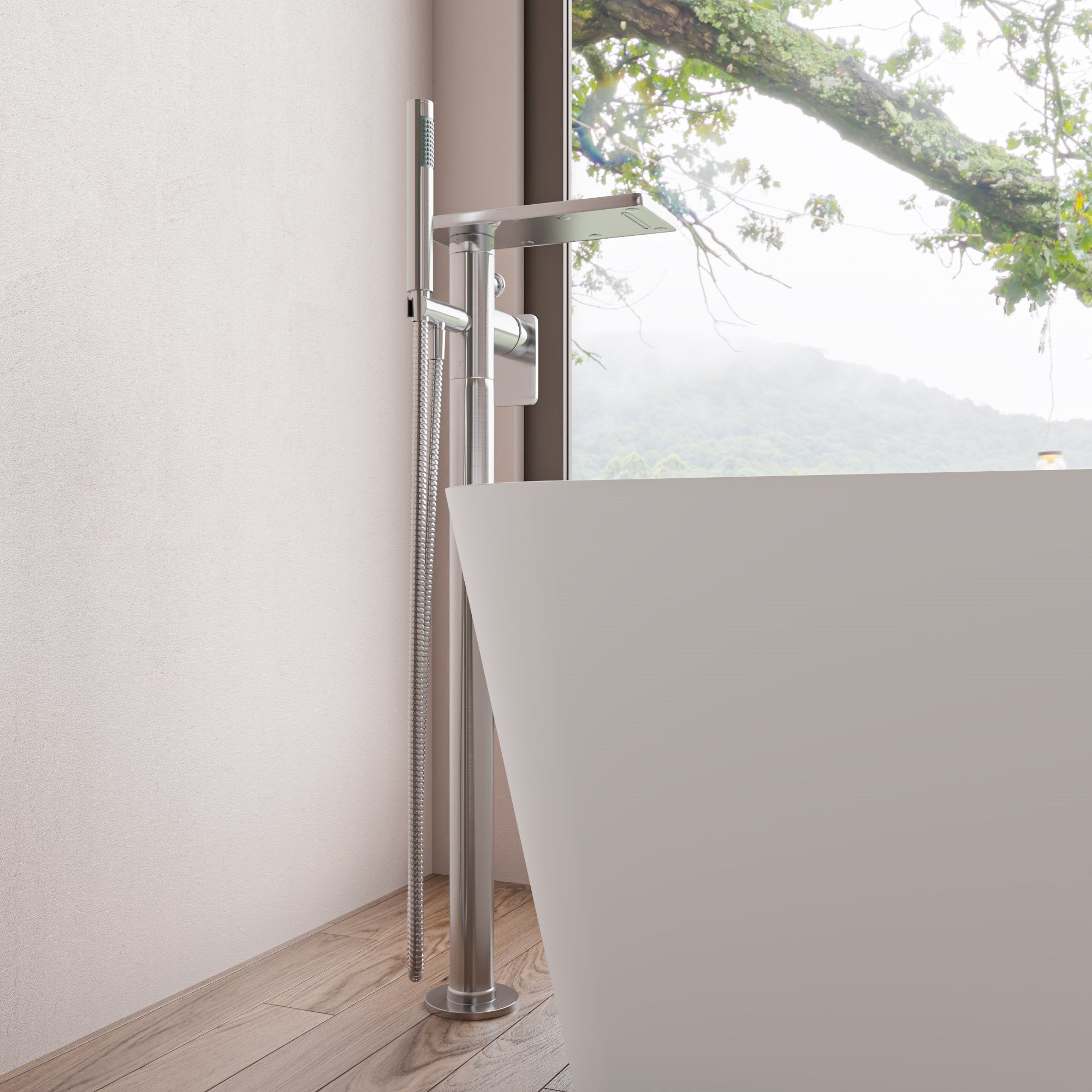 Alternate Image for ALFI brand AB2875-BN Brushed Nickel Free Standing Floor Mounted Bath Tub Filler