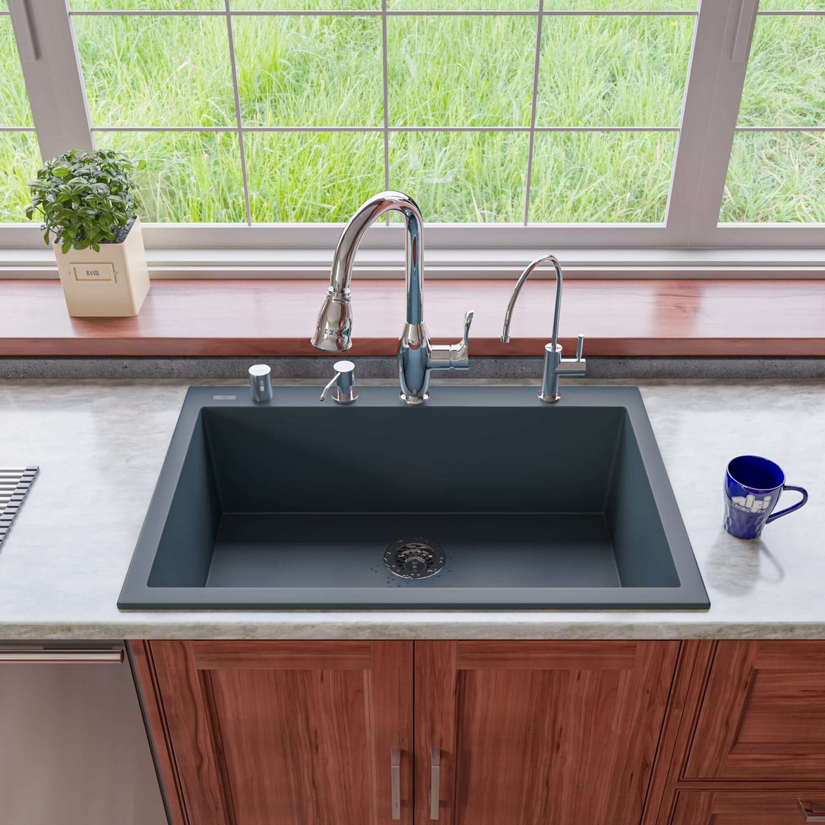 Alternate Image for ALFI brand AB3322DI-T Titanium 33" Single Bowl Drop In Granite Composite Kitchen Sink