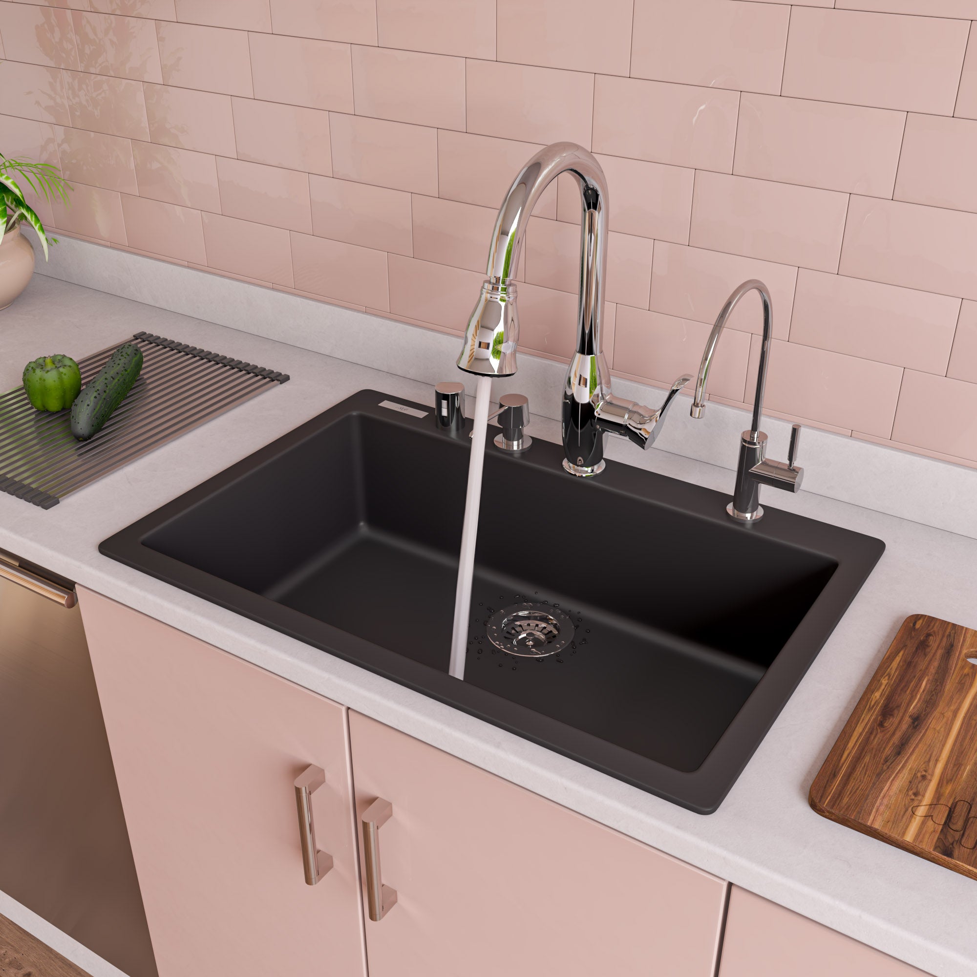 Alternate Image for ALFI Black 30" Drop-In Single Bowl Granite Composite Kitchen Sink, AB3020DI-BLA