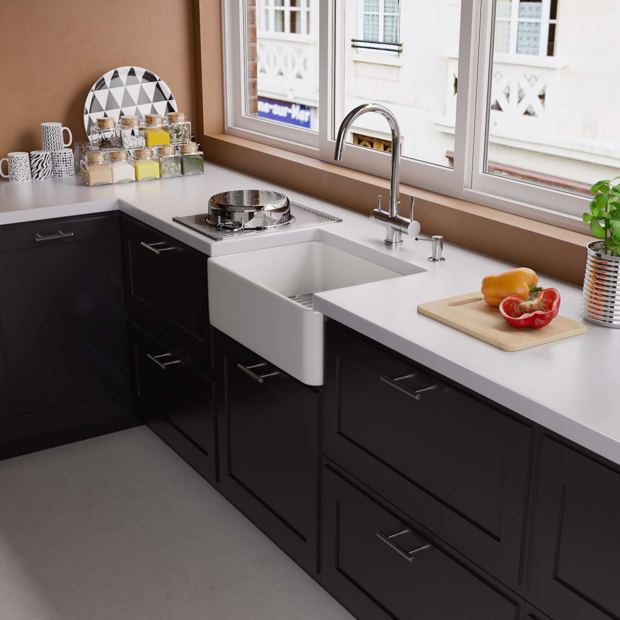 Alternate Image for ALFI 23" Fireclay Smooth Apron Single Bowl Farmhouse Apron Sink, White, AB503-W