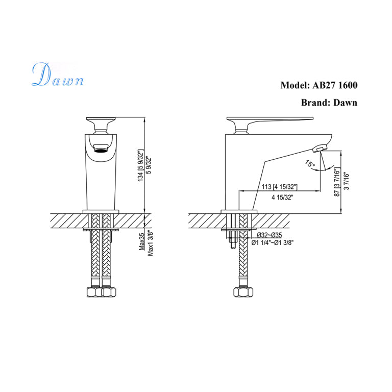 Dawn 5" 1.2 GPM Bathroom Faucet, Chrome, AB27 1600C - The Sink Boutique