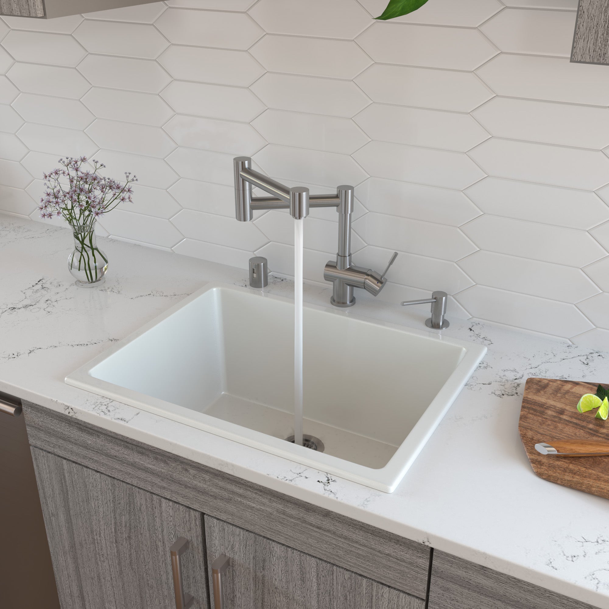 Alternate Image for ALFI brand 24" Fireclay Dual Mount Kitchen Sink, White, AB2418UD-W