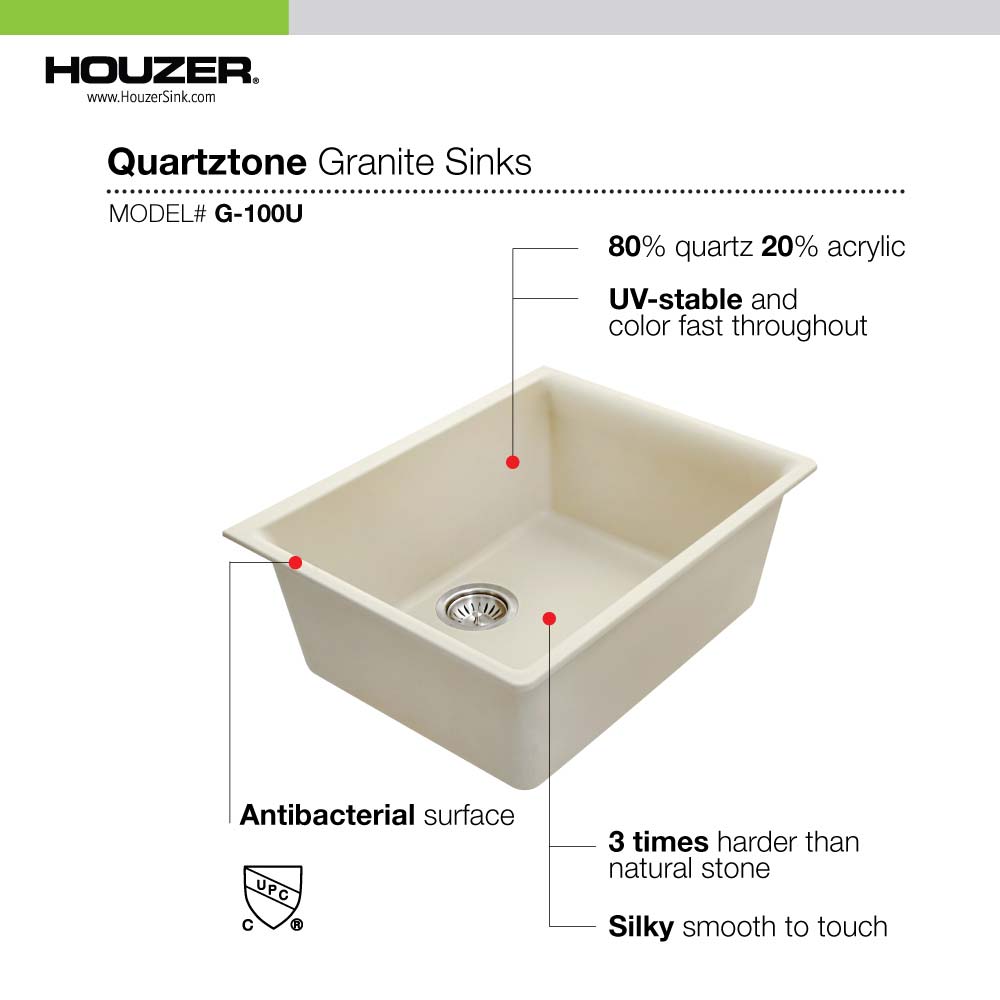 Alternate Image for Houzer 24" Composite Granite Undermount Single Bowl Kitchen Sink, Black, G-100U MIDNITE