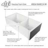 ALFI 36" Double Bowl Thick Wall Fireclay Farmhouse Apron Sink, White, AB3618ARCH-W