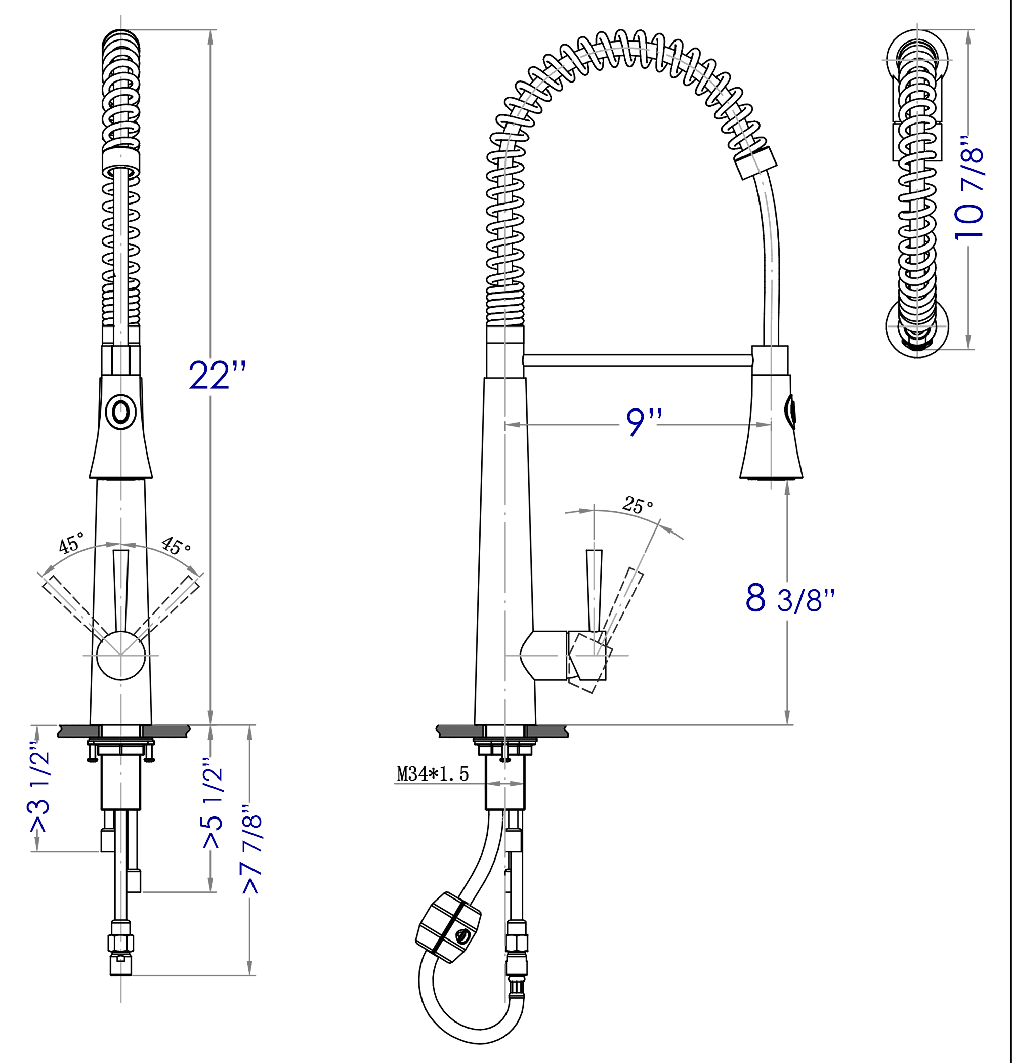 ALFI Solid Stainless Steel Commercial Spring Kitchen Faucet with Pull Down Shower Spray, AB2039S - The Sink Boutique