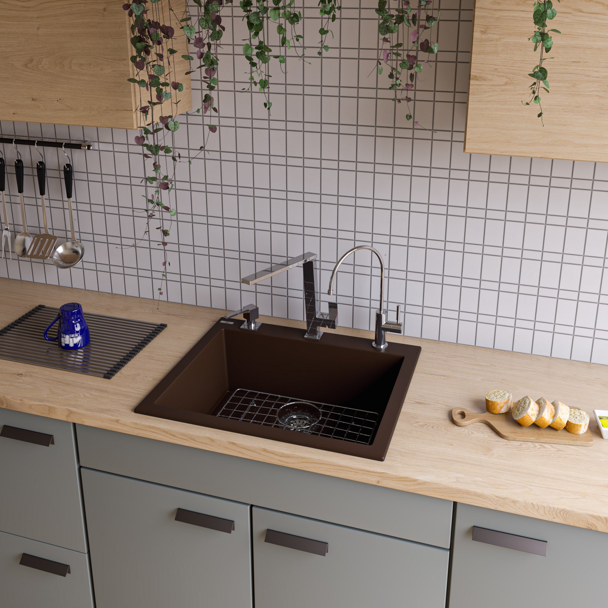 Alternate Image for ALFI brand AB2420DI-C Chocolate 24" Drop-In Single Bowl Granite Composite Kitchen Sink