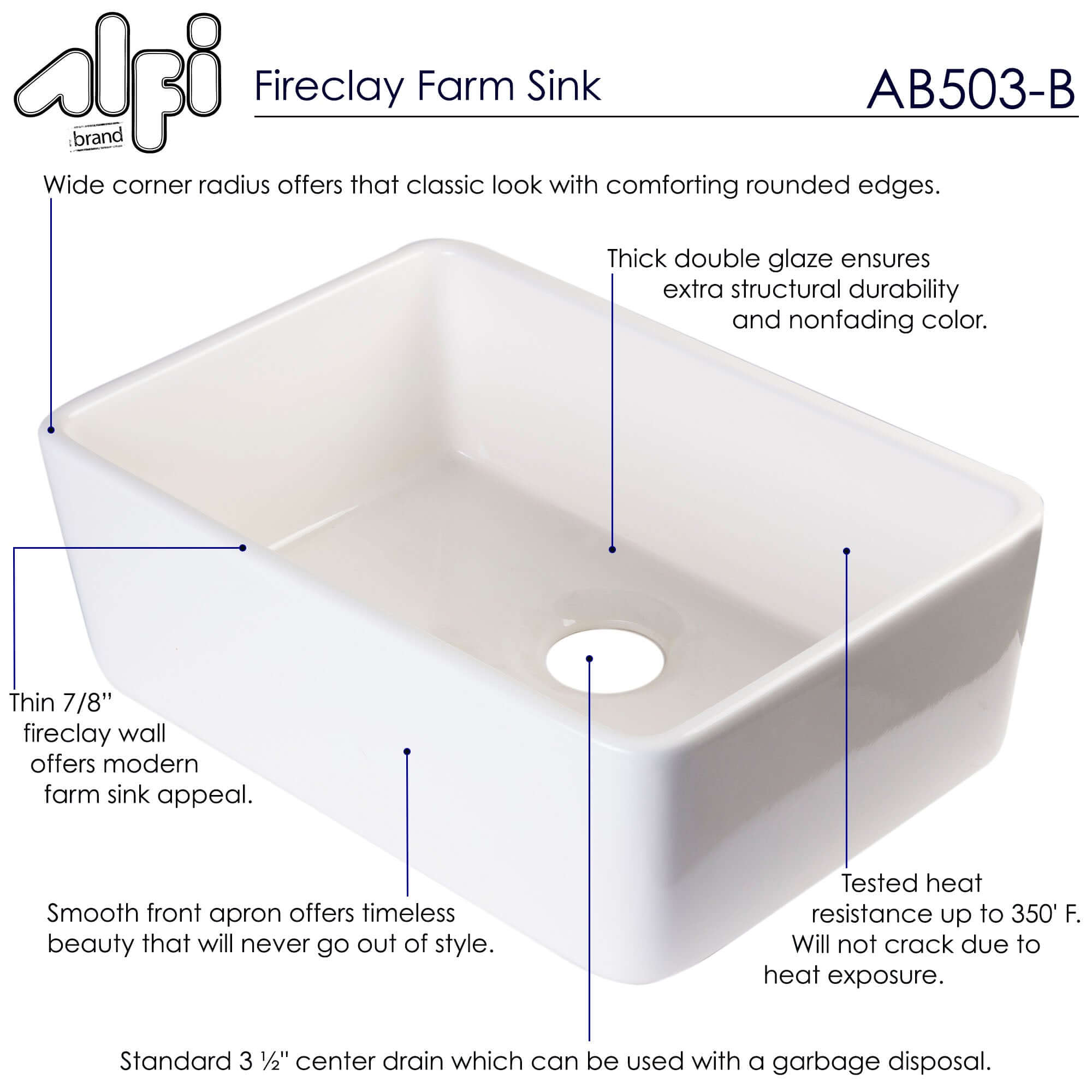Alternate Image for ALFI 23" Fireclay Smooth Apron Single Bowl Farmhouse Apron Sink, Biscuit AB503-B