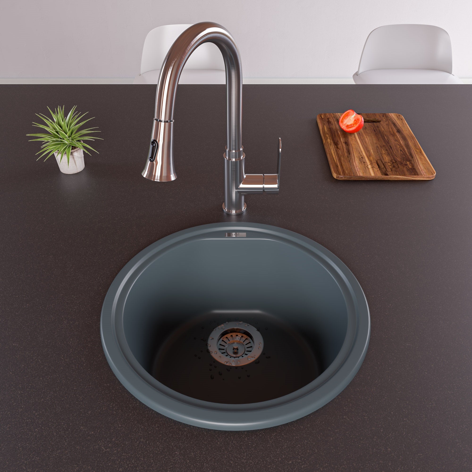 Alternate Image for ALFI brand AB1717DI-T Titanium 17" Drop-In Round Granite Composite Kitchen Prep Sink