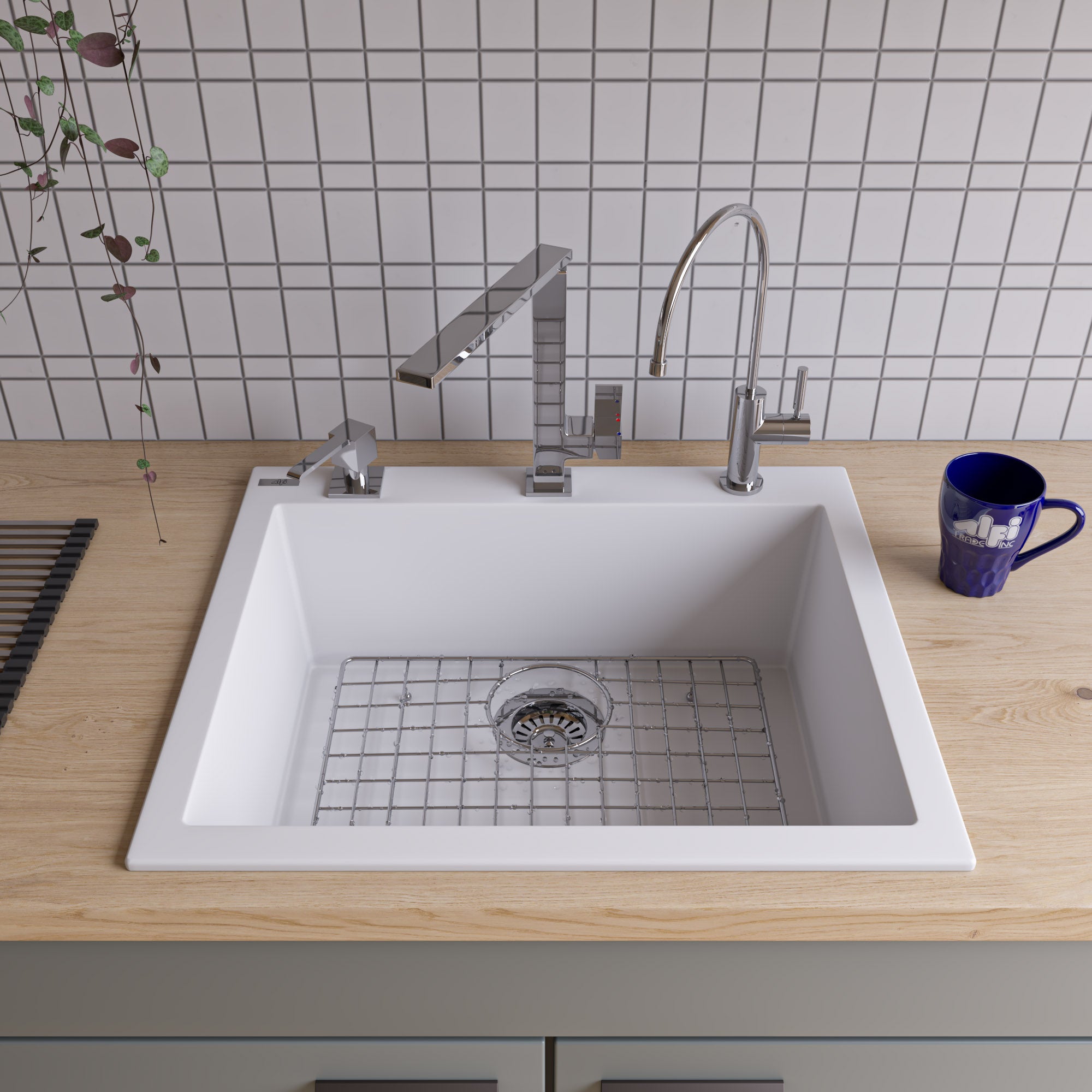 ALFI White 24" Drop-In Single Bowl Granite Composite Kitchen Sink, AB2420DI-W