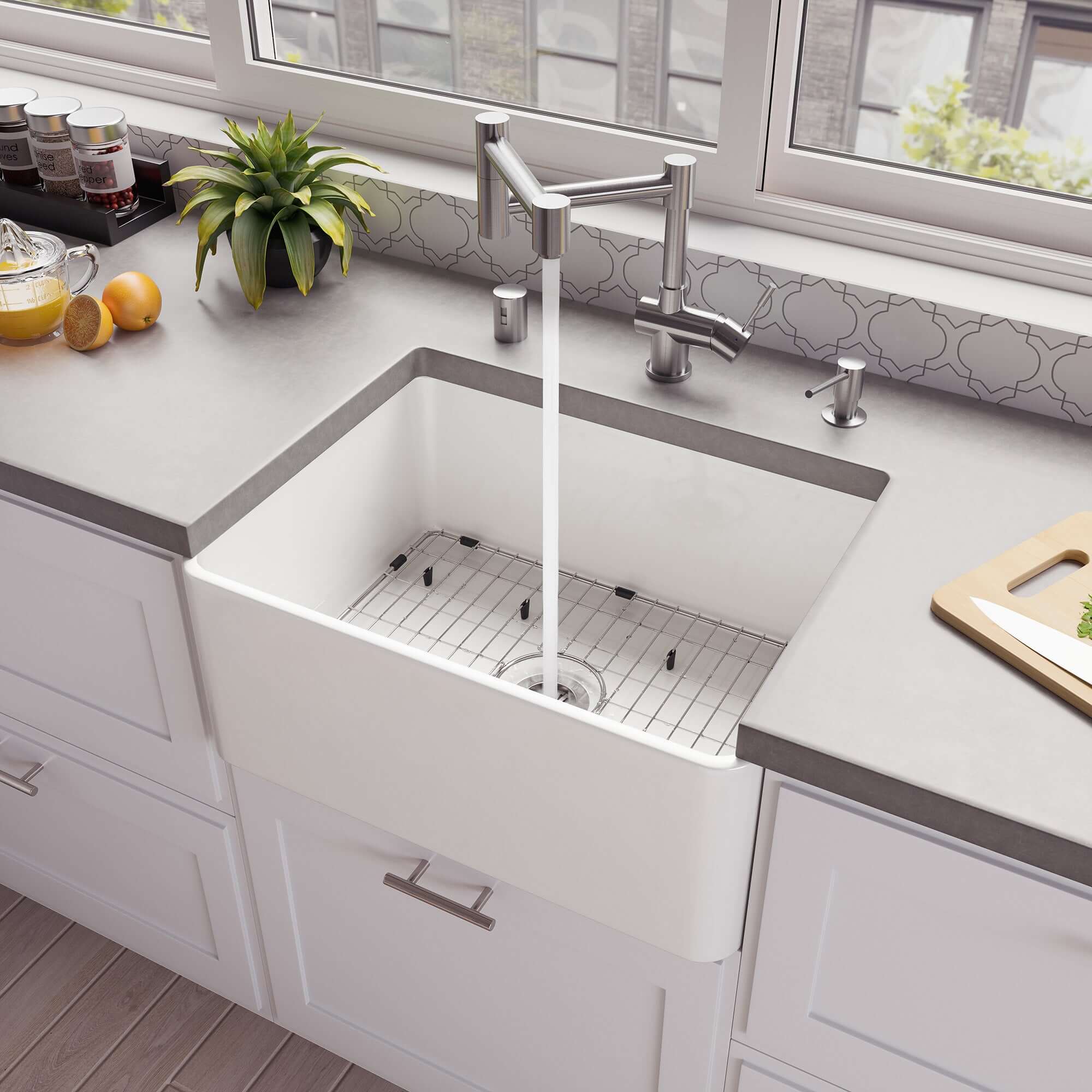 Alternate Image for ALFI brand 24" Fireclay Farmhouse Sink, White, No Faucet Hole, ABF2418-W