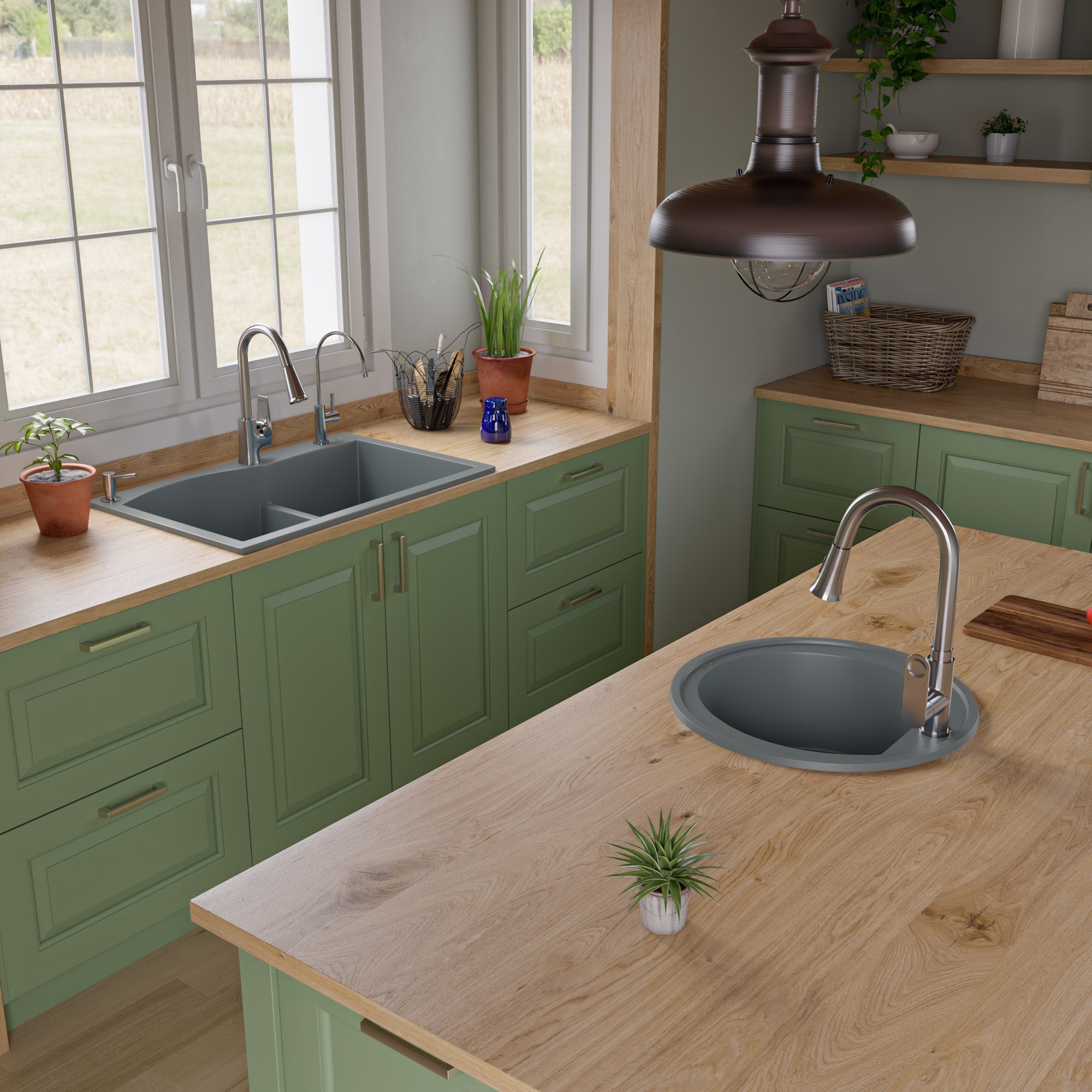 Alternate Image for ALFI brand AB2020DI-T Titanium 20" Drop-In Round Granite Composite Kitchen Prep Sink