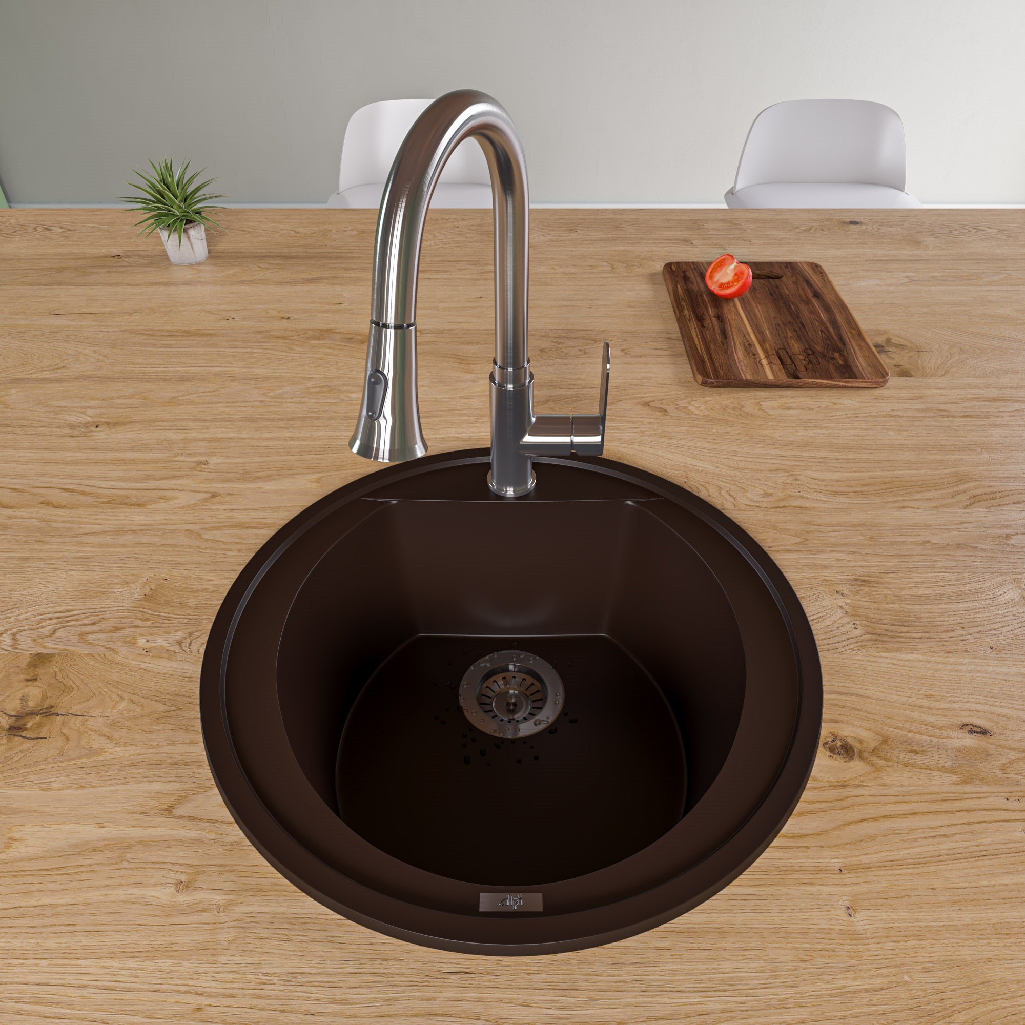 Alternate Image for ALFI brand AB2020DI-C Chocolate 20" Drop-In Round Granite Composite Kitchen Prep Sink