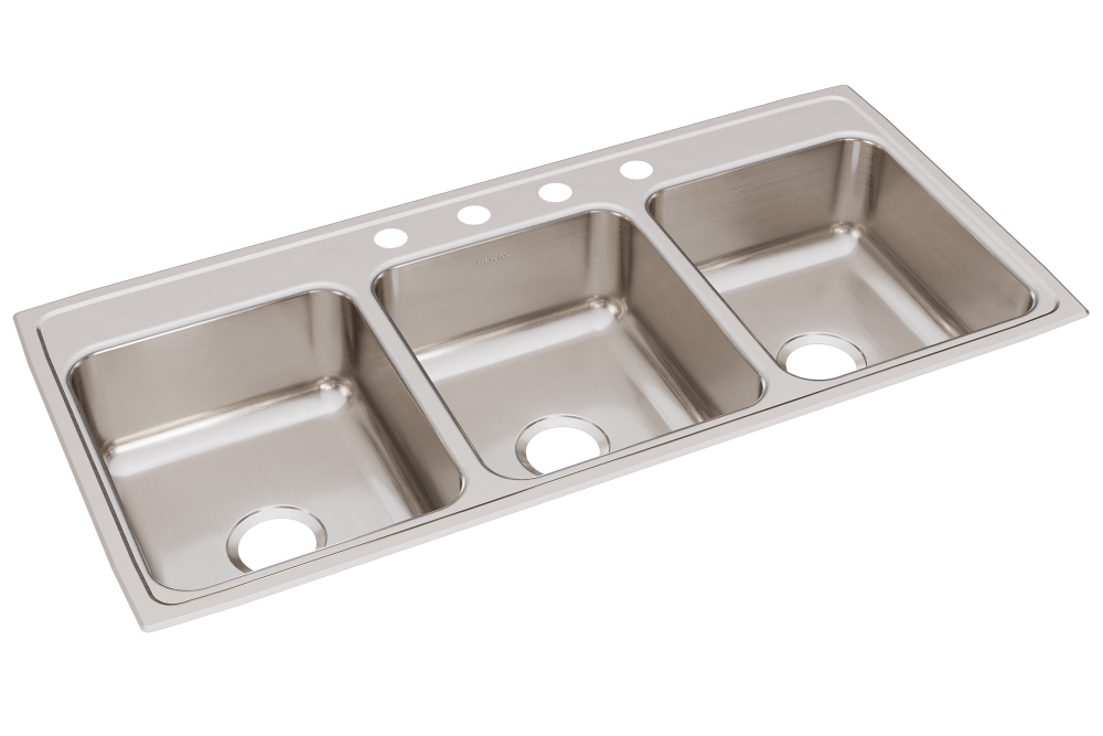Elkay Lustertone Classic 46" Stainless Steel Kitchen Sink, 33/33/33 Triple Bowl, 18 Gauge, 4 Faucet Holes, Lustrous Satin, LTR46224