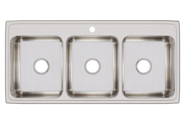 Elkay Lustertone Classic 46" Stainless Steel Kitchen Sink, 33/33/33 Triple Bowl, 18 Gauge, 1 Faucet Hole, Lustrous Satin, LTR46221