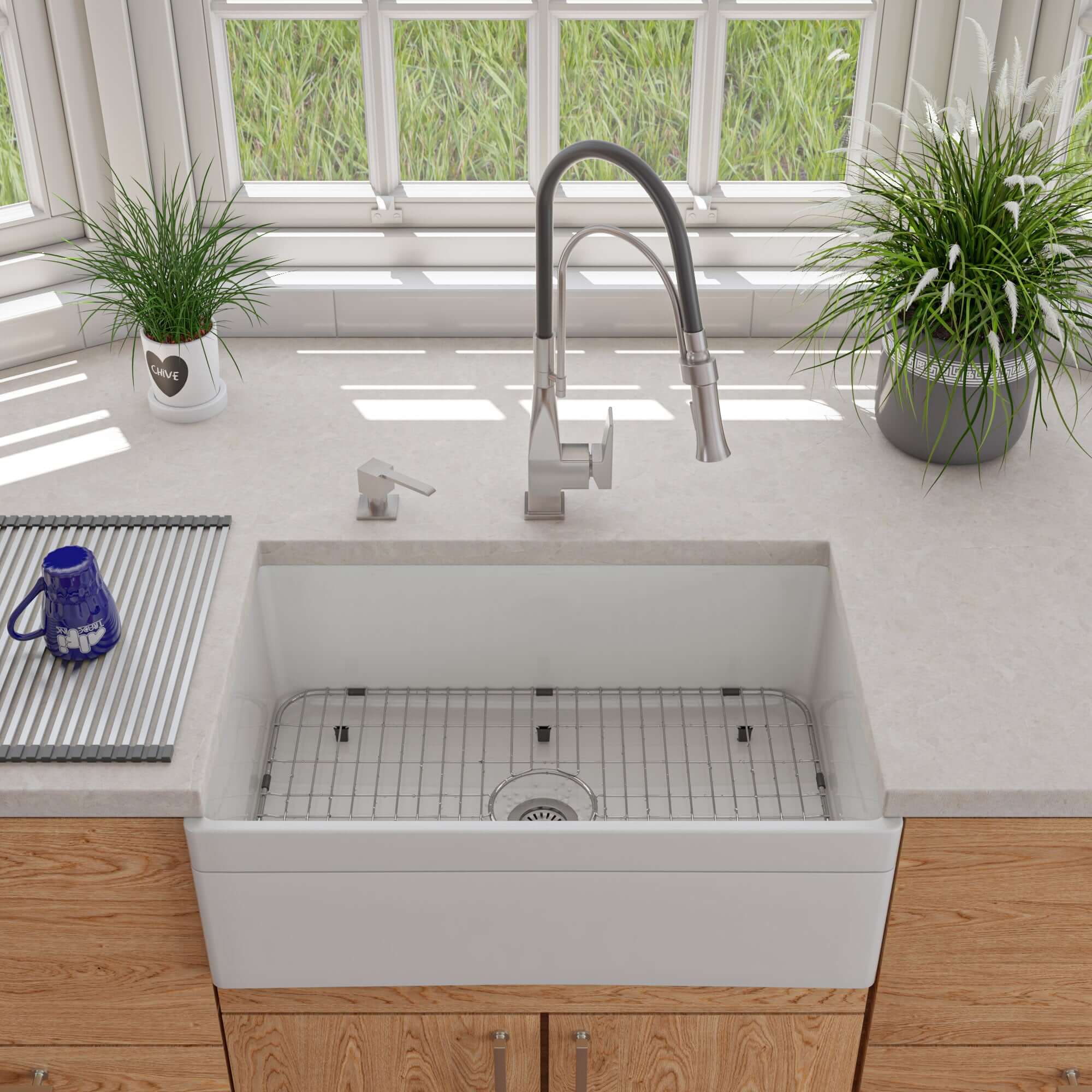 Alternate Image for ALFI 30" Single Bowl Fireclay Farmhouse Apron Sink, White, Decorative, AB511-W
