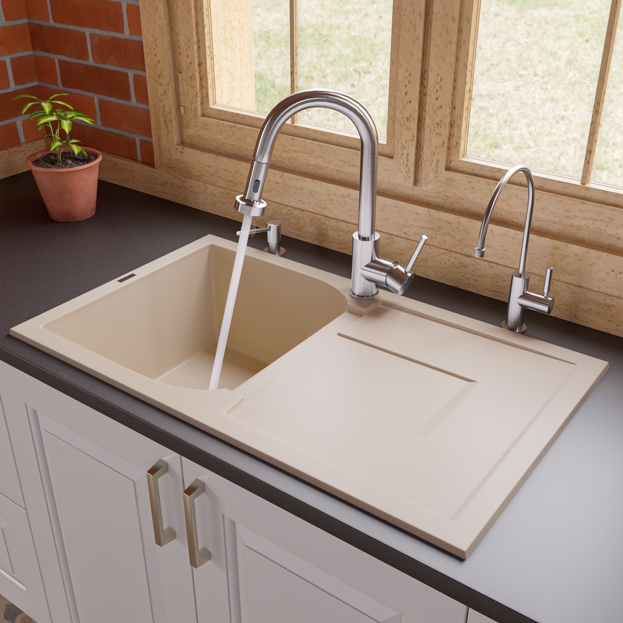 BOCCHI Levanzo 20 Dual-Mount Single Bowl Granite Composite Kitchen Sink with Drain Board, Matte Black