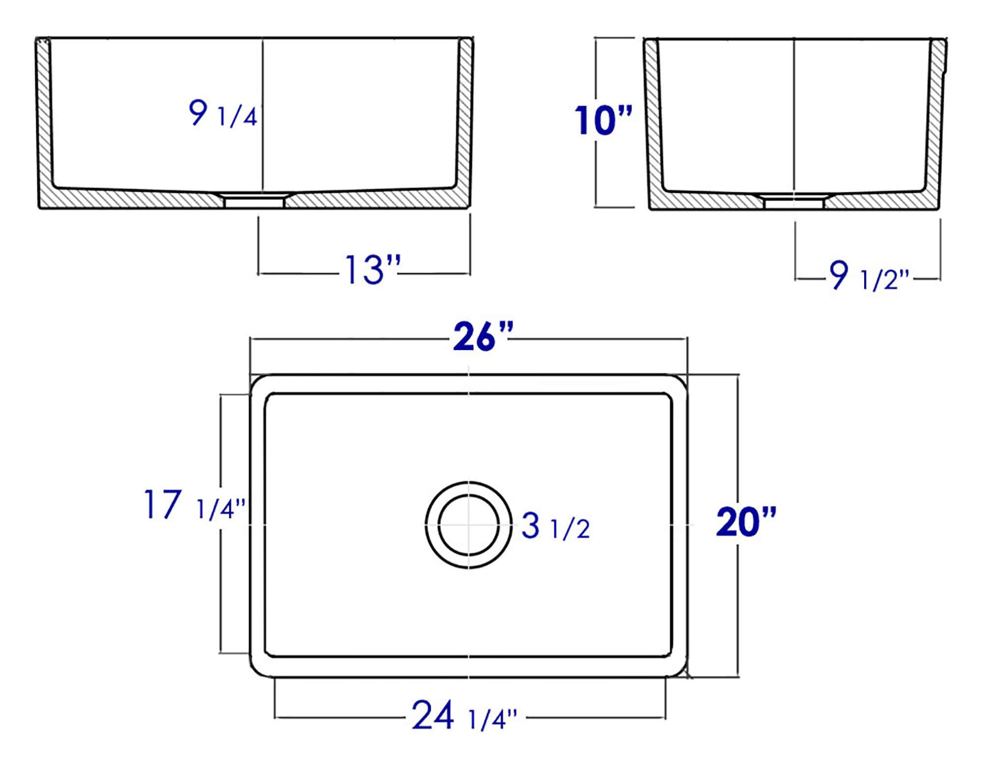 Alternate Image for ALFI 26" Single Bowl Fireclay Farmhouse Apron Sink, White, Decorative, AB506-W