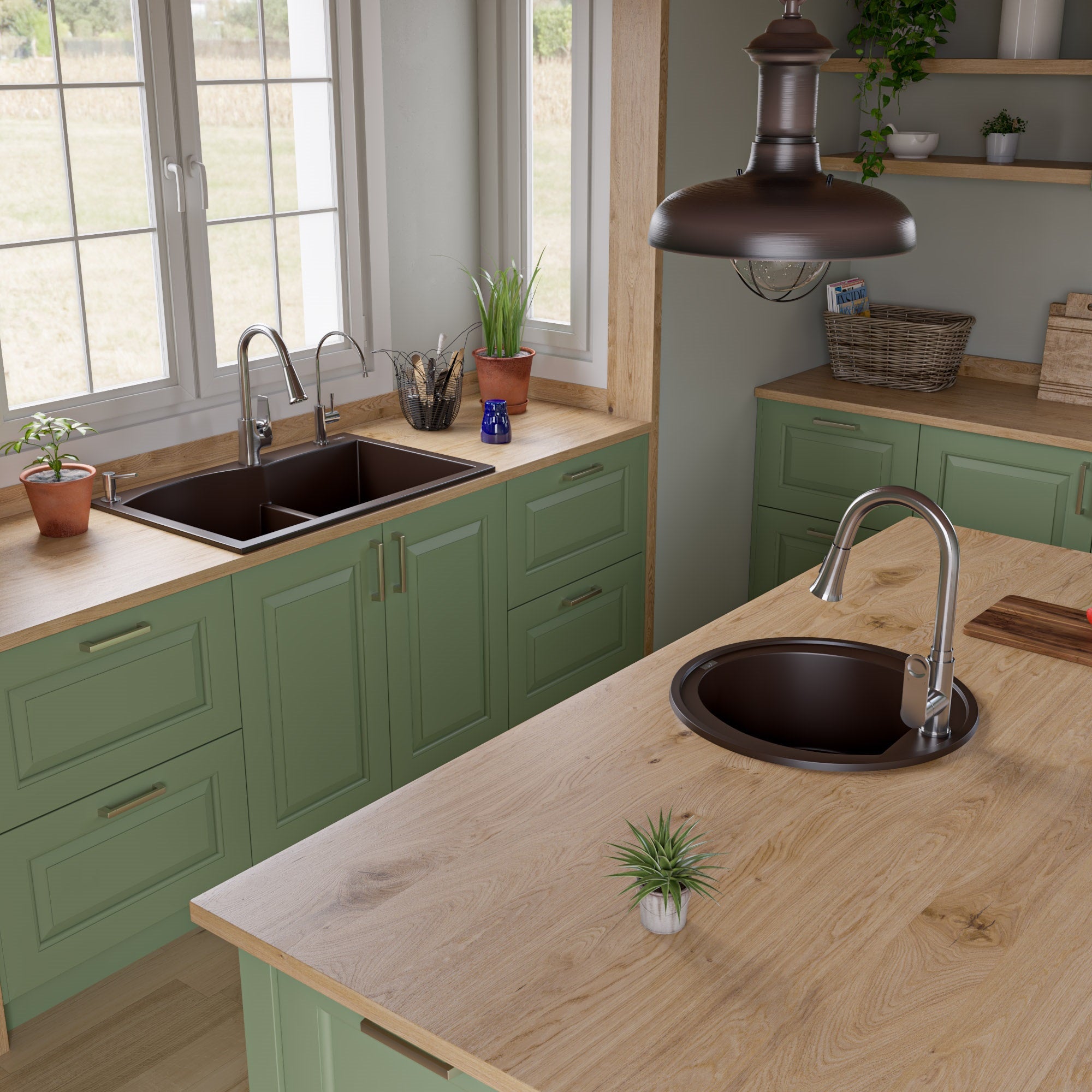Alternate Image for ALFI brand AB3320DI-C Chocolate 33" Double Bowl Drop In Granite Composite Kitchen Sink