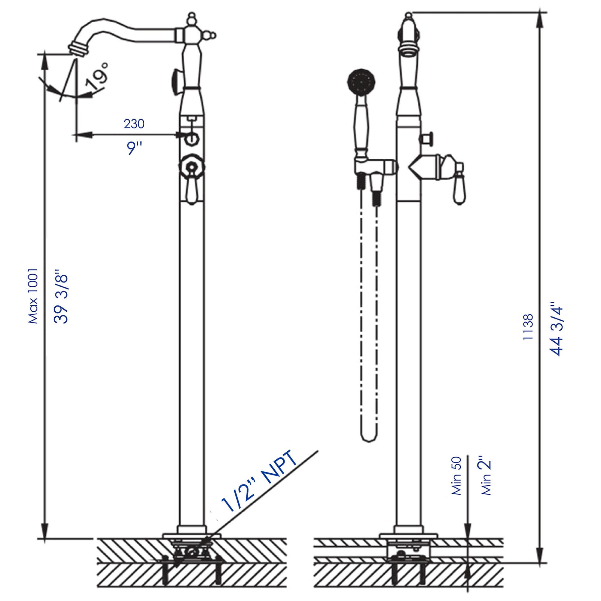 Alternate Image for ALFI brand AB2553-PC Polished Chrome Free Standing Floor Mounted Bath Tub Filler