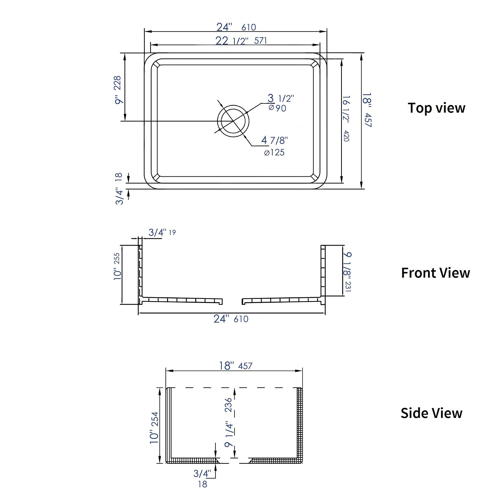 Alternate Image for ALFI brand 24" Fireclay Farmhouse Sink, White, No Faucet Hole, ABF2418-W