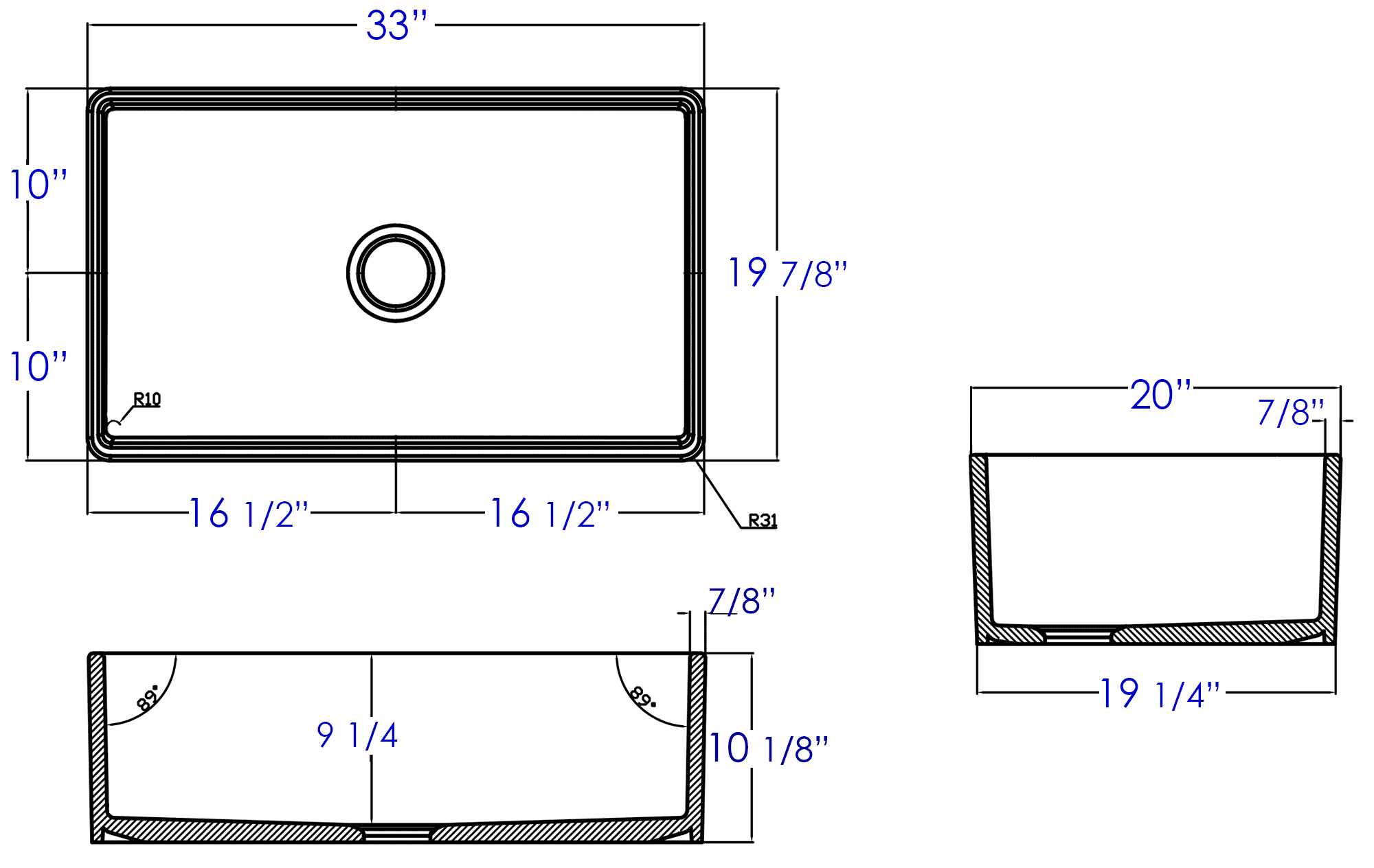 Alternate Image for ALFI 33" Single Bowl Fireclay Farmhouse Apron Sink, White, AB533-W