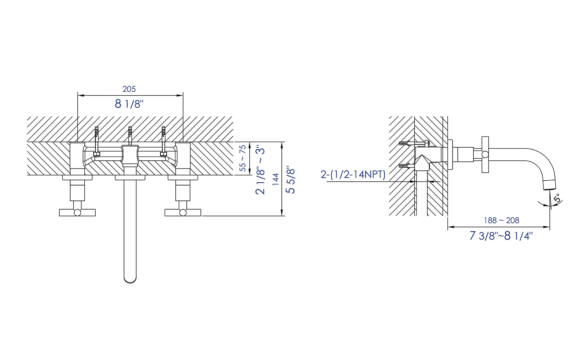 Alternate Image for ALFI brand AB1035-BN Brushed Nickel 8" Widespread Wall-Mounted Cross Handle Faucet