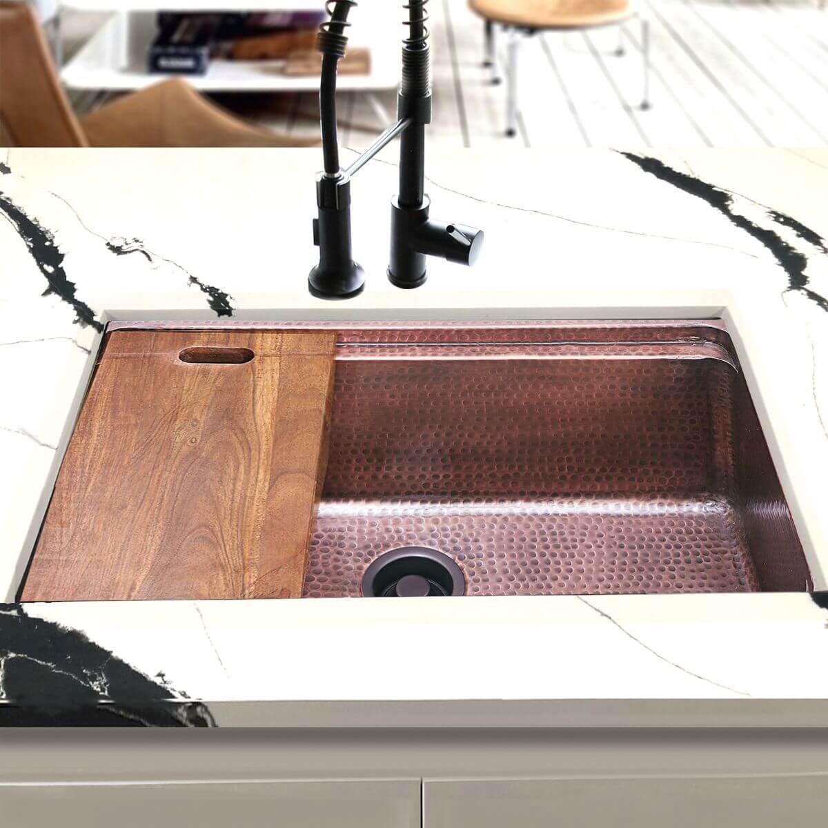 Alternate Image for Nantucket Sinks Brightwork Home 32" Dual Mount Copper Workstation Kitchen Sink with Accessories, 16 Gauge, KCH-PS-3220