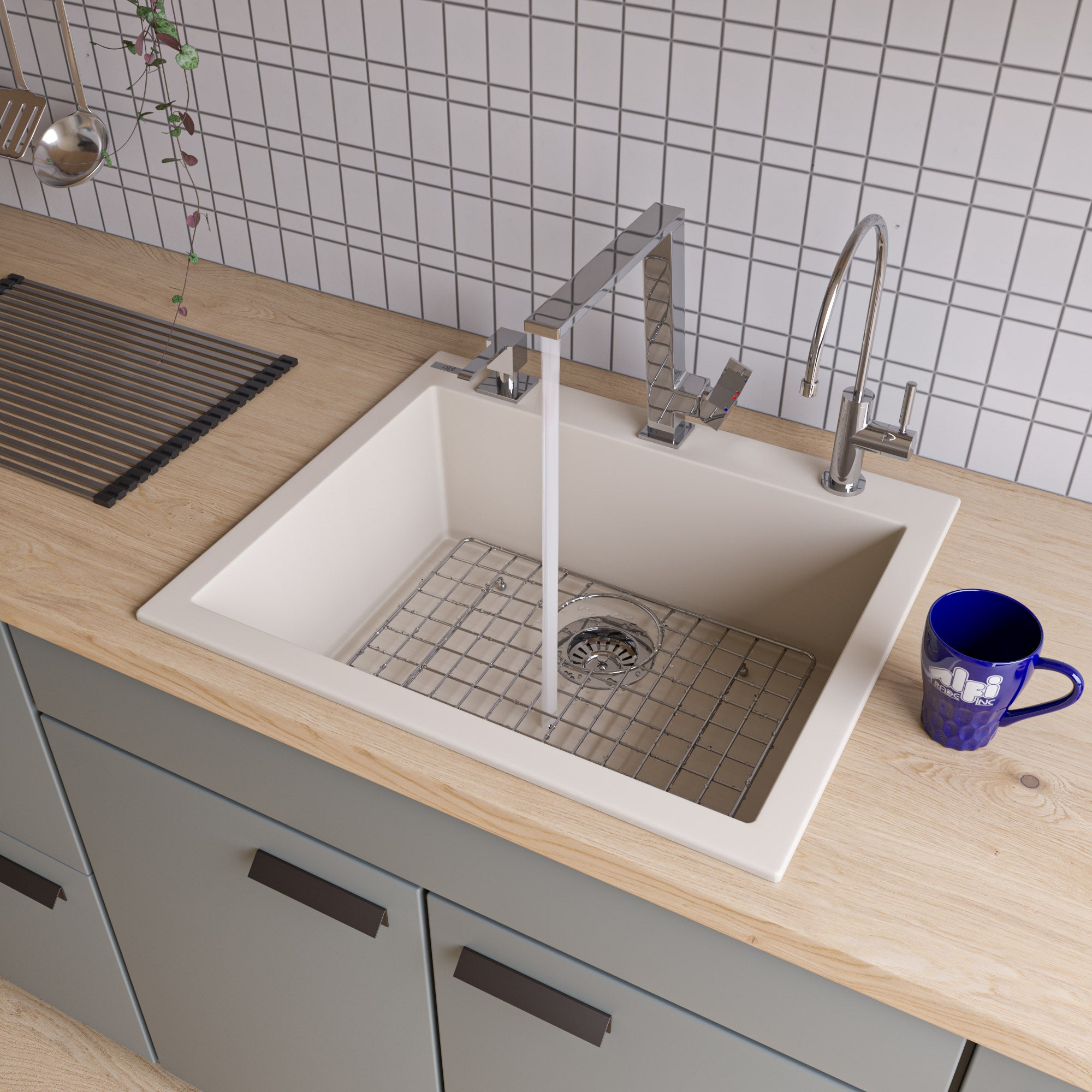 Alternate Image for ALFI Biscuit 24" Drop-In Single Bowl Granite Composite Kitchen Sink, AB2420DI-B