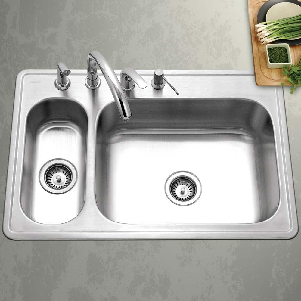 Alternate Image for Houzer 33" Stainless Steel Topmount 80/20 Double Bowl Kitchen Sink, 20 Gauge, LHD-3322-1