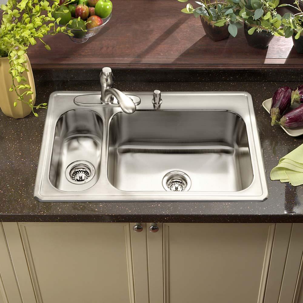 Alternate Image for Houzer 33" Stainless Steel Topmount 80/20 Double Bowl Kitchen Sink, 20 Gauge, LHD-3322-1