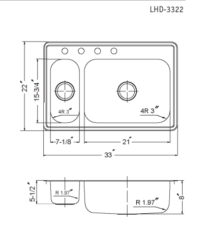 Houzer 33" Stainless Steel Topmount 80/20 Double Bowl Kitchen Sink, LHD-3322-1 - The Sink Boutique