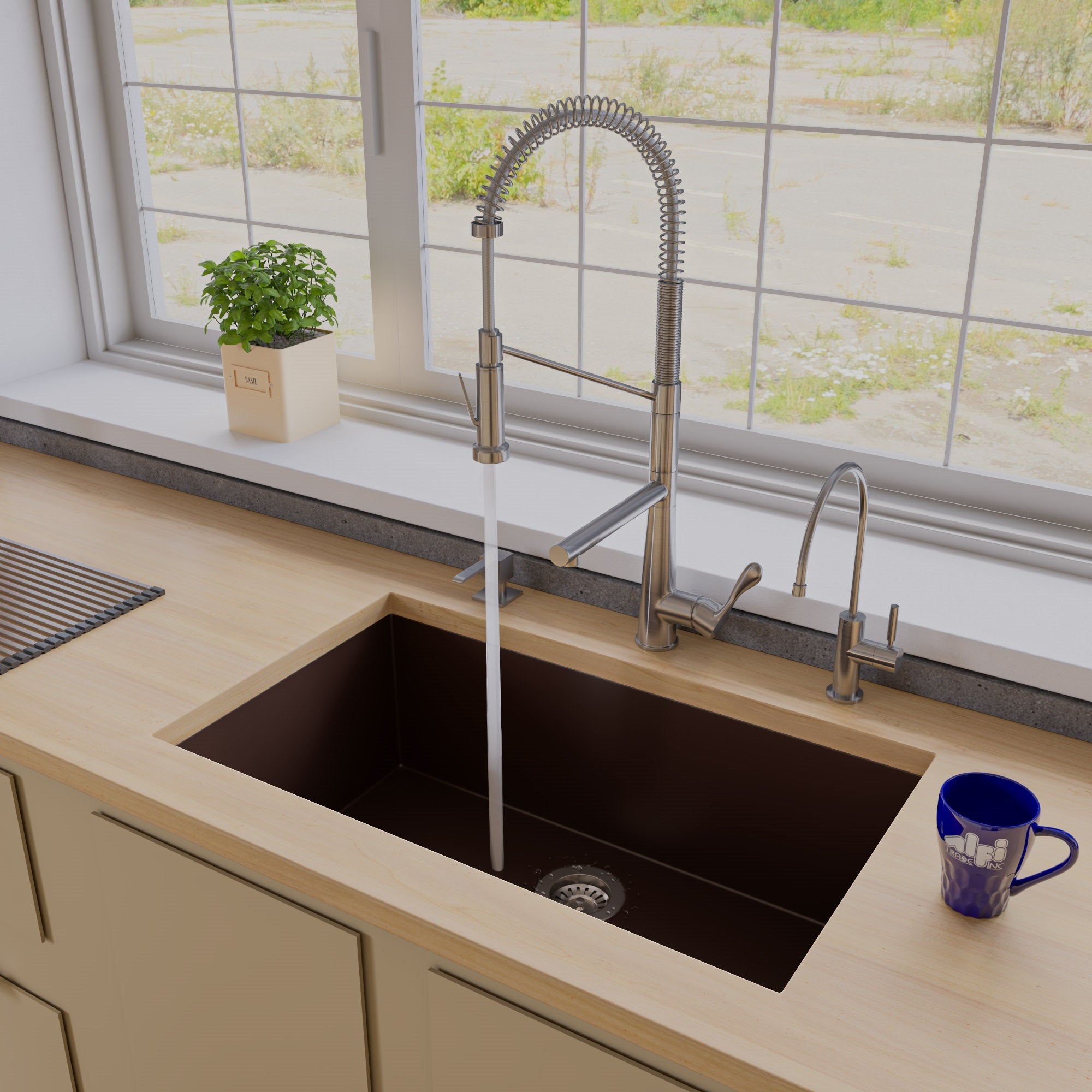 Alternate Image for ALFI brand AB3322UM-C Chocolate 33" Single Bowl Undermount Granite Composite Kitchen Sink