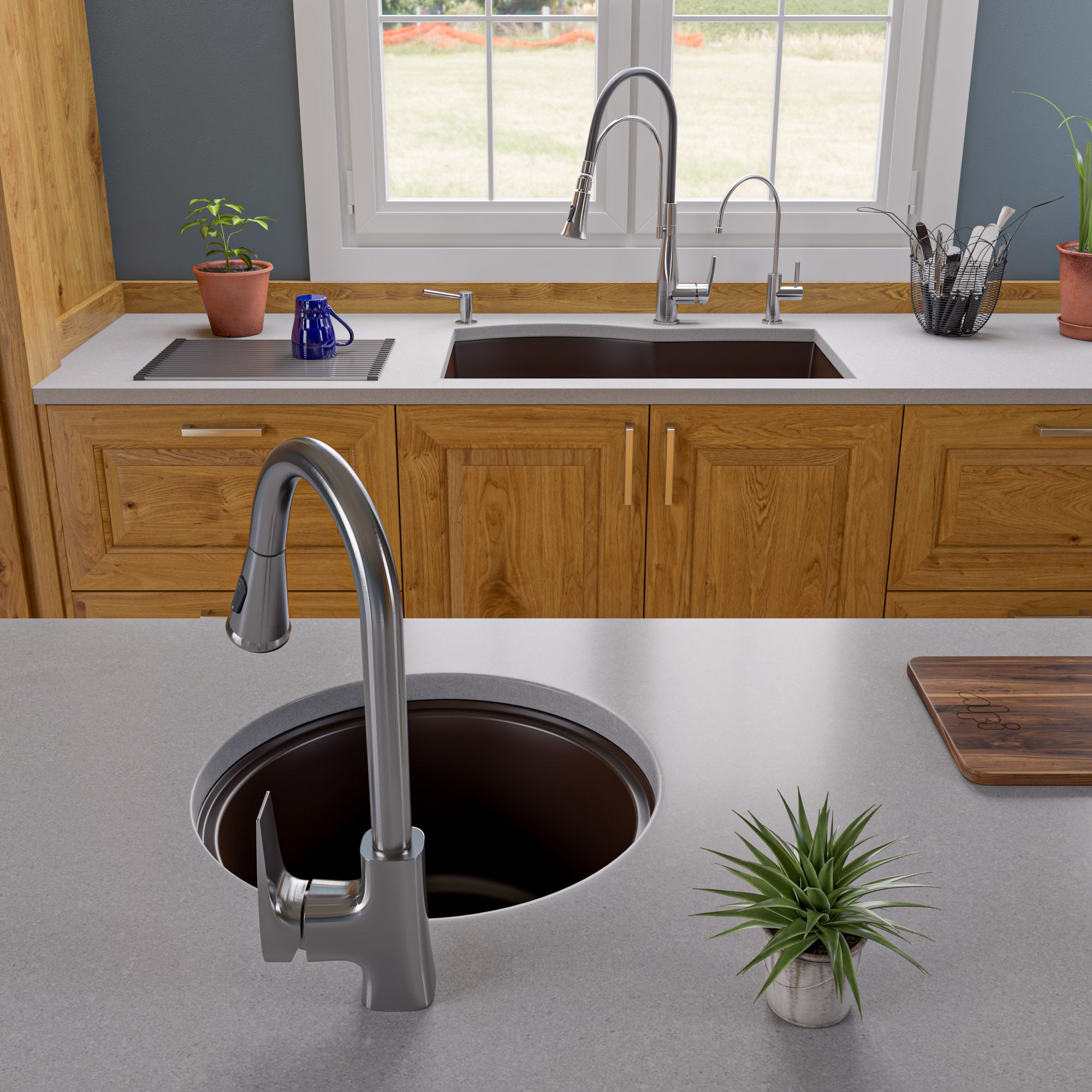 Alternate Image for ALFI brand AB1717UM-C Chocolate 17" Undermount Round Granite Composite Kitchen Prep Sink